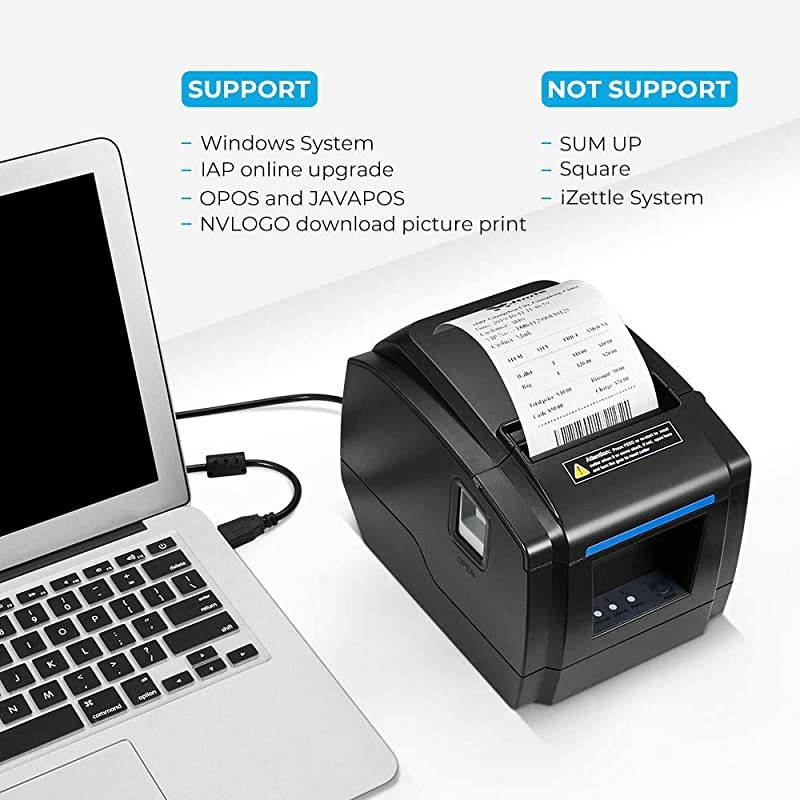 Thermal Receipt Printer,  Restaurant Kitchen Printer of Sound Reminder/Wall-Mount/Auto Cutter, 3 inches 80mm Desktop POS Bill Machine with USB/LAN/Cash Drawer Port, Support Windows