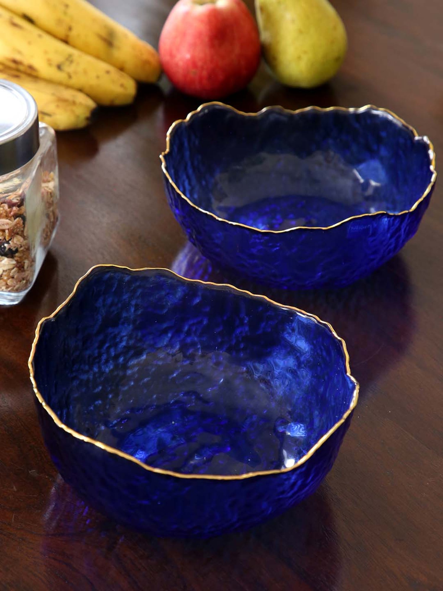 Devnow Getsby Cobalt Blue Golden Rim Bowls (300 ml) - Set of 2