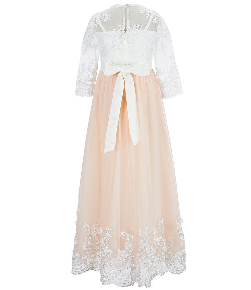 Us Angels Big Girls 6-14 Cap-Sleeve Lace Beaded Mesh Communion Dress