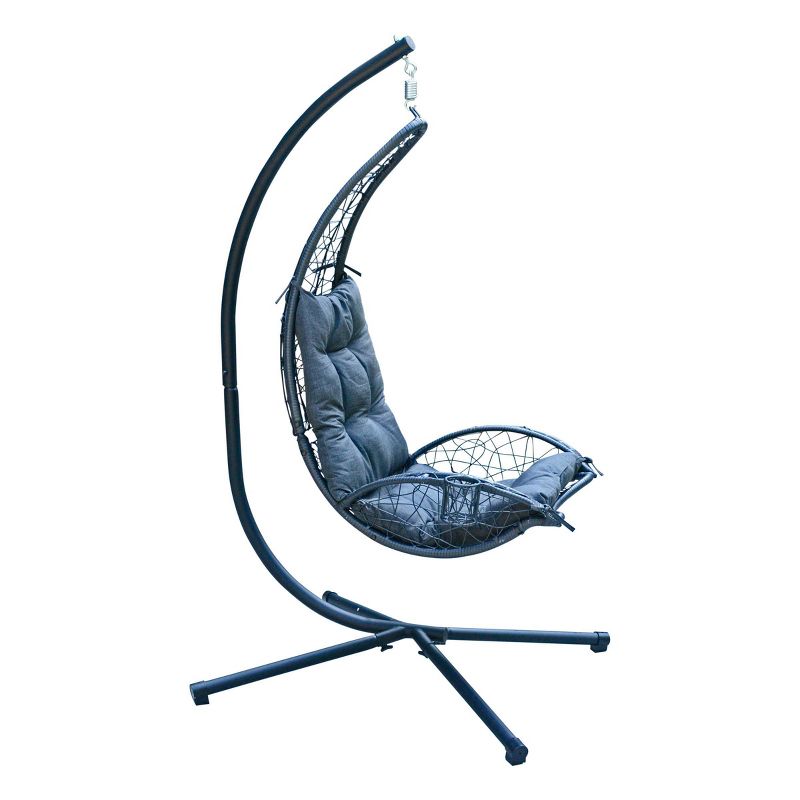 Cushioned Rattan Wicker Hanging Chair with Stand - Gray - Algoma