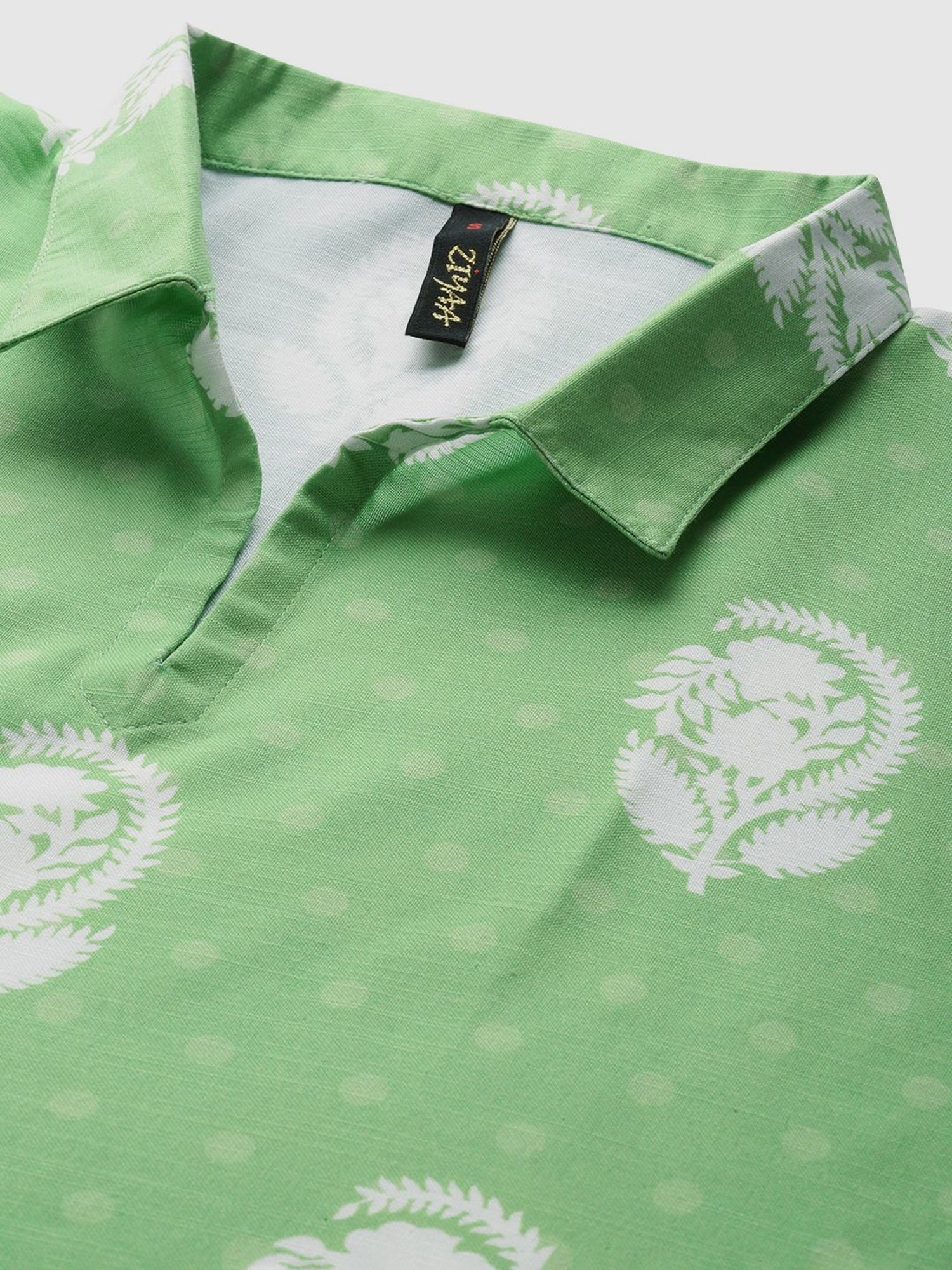 Ziyaa Green & White Printed Kaftan Pyjama Set