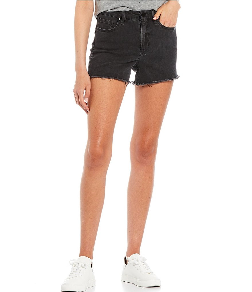 Frayed High Rise Frayed Hem Denim Shorts