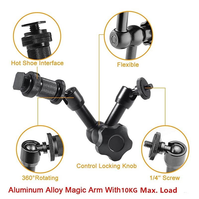 7 inch Articulating Friction Arm with Large Super Crab Clamp and Hot Shoe Mount 14quot Magic DSLR Tripod Arms Kit for Photography Video Camera Rig LED Light Flash Light LCD Monitor