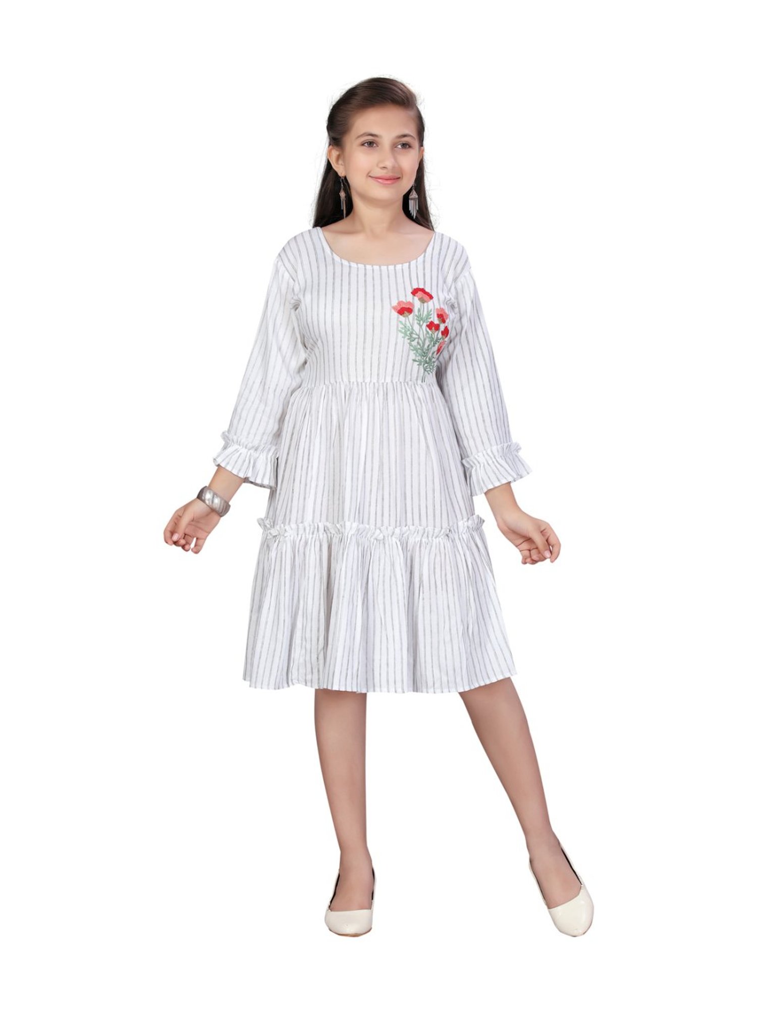 Aarika Kids Grey Cotton Striped Dress