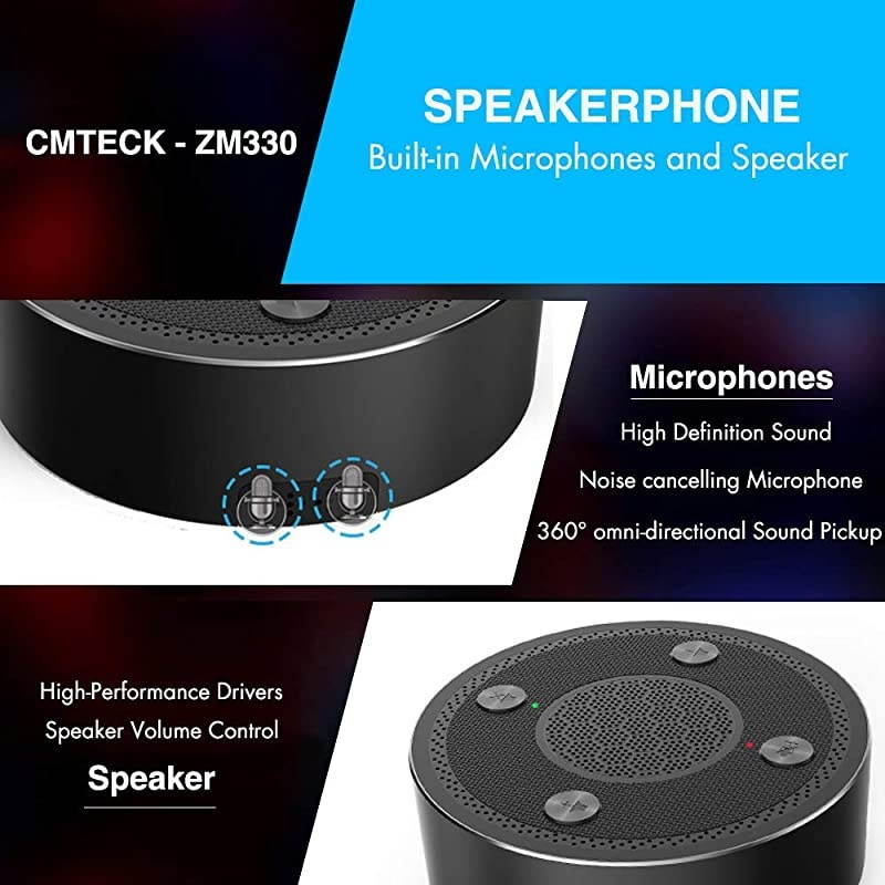 USB Microphone Speakers,  ZM330 Speakerphone - Omnidirectional Desktop Computer Conference Mic with 360 degrees Voice Pickup, Mute Function for Streaming, VoIP Calls, Skype, Interviews, Chatting