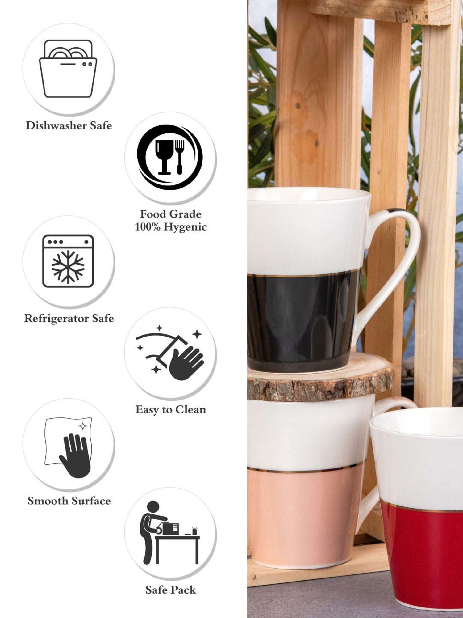 White Gold Multicolor Porcelain Coffee Mug (0.31 L) - Set of 4