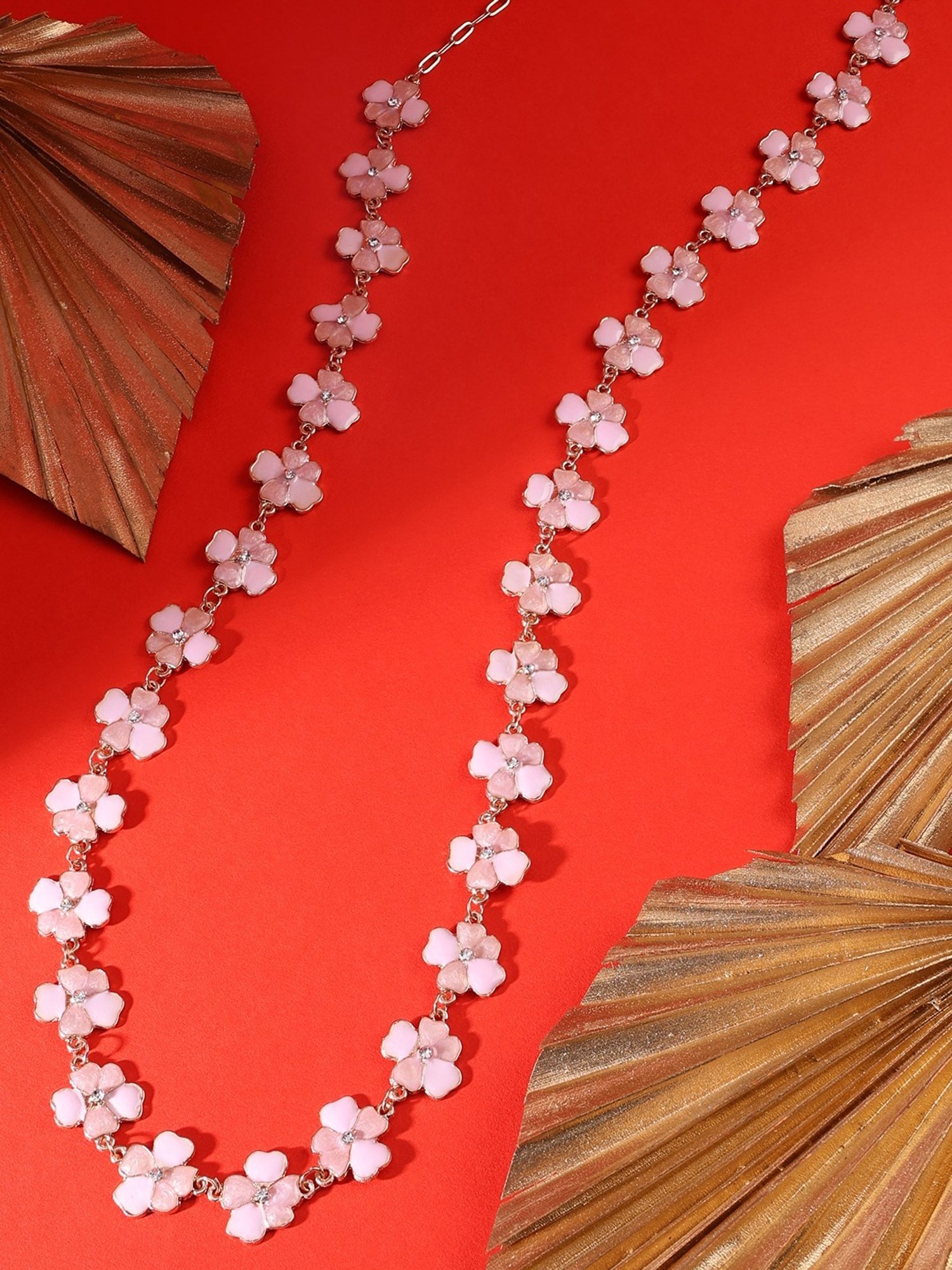 Zaveri Pearls Pink Enamel Flowers Contemporary Kamarbandh-ZPFK16005