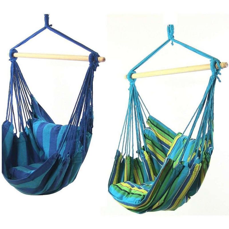 Sunnydaze Double Cushion Hanging Rope Hammock Chair Swing for Backyard and Patio - Ocean Breeze/Oasis - 2-Pack
