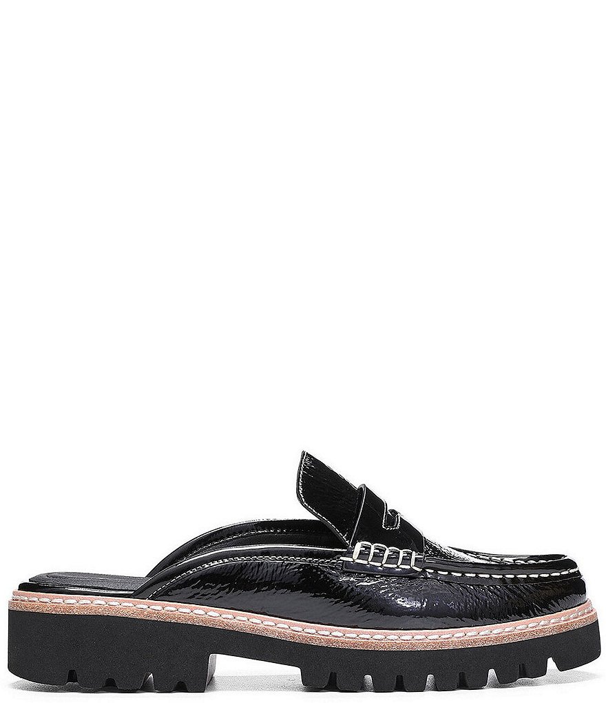 Donald Pliner Hillie Patent Leather Penny Lug Sole Loafer Mules
