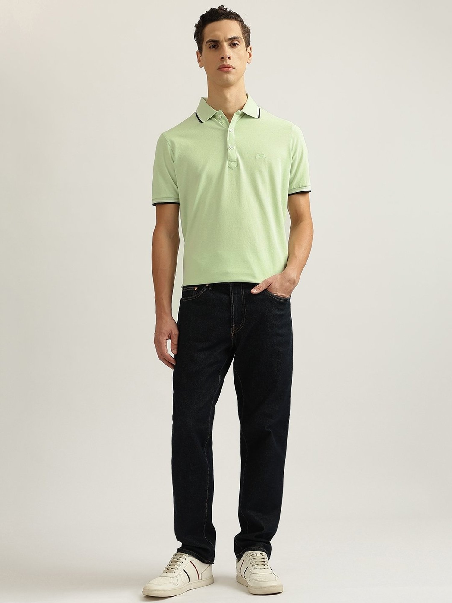 Lindbergh Green Cotton Regular fit Solid Polo T-Shirts