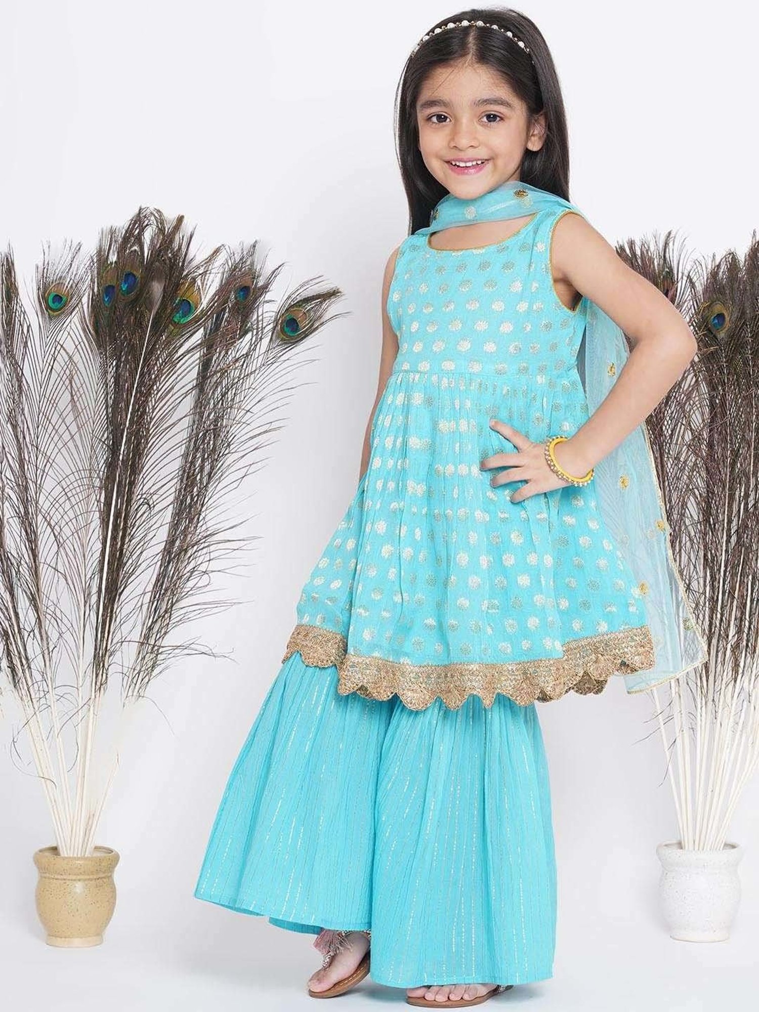 Little Bansi Blue Cotton Floral Print Kurta Set