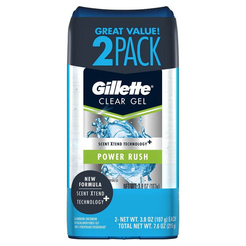 Gillette Antiperspirant Deodorant for Men - Clear Gel Power Rush 72 Hour Sweat Protection - 2pk/3.8oz each