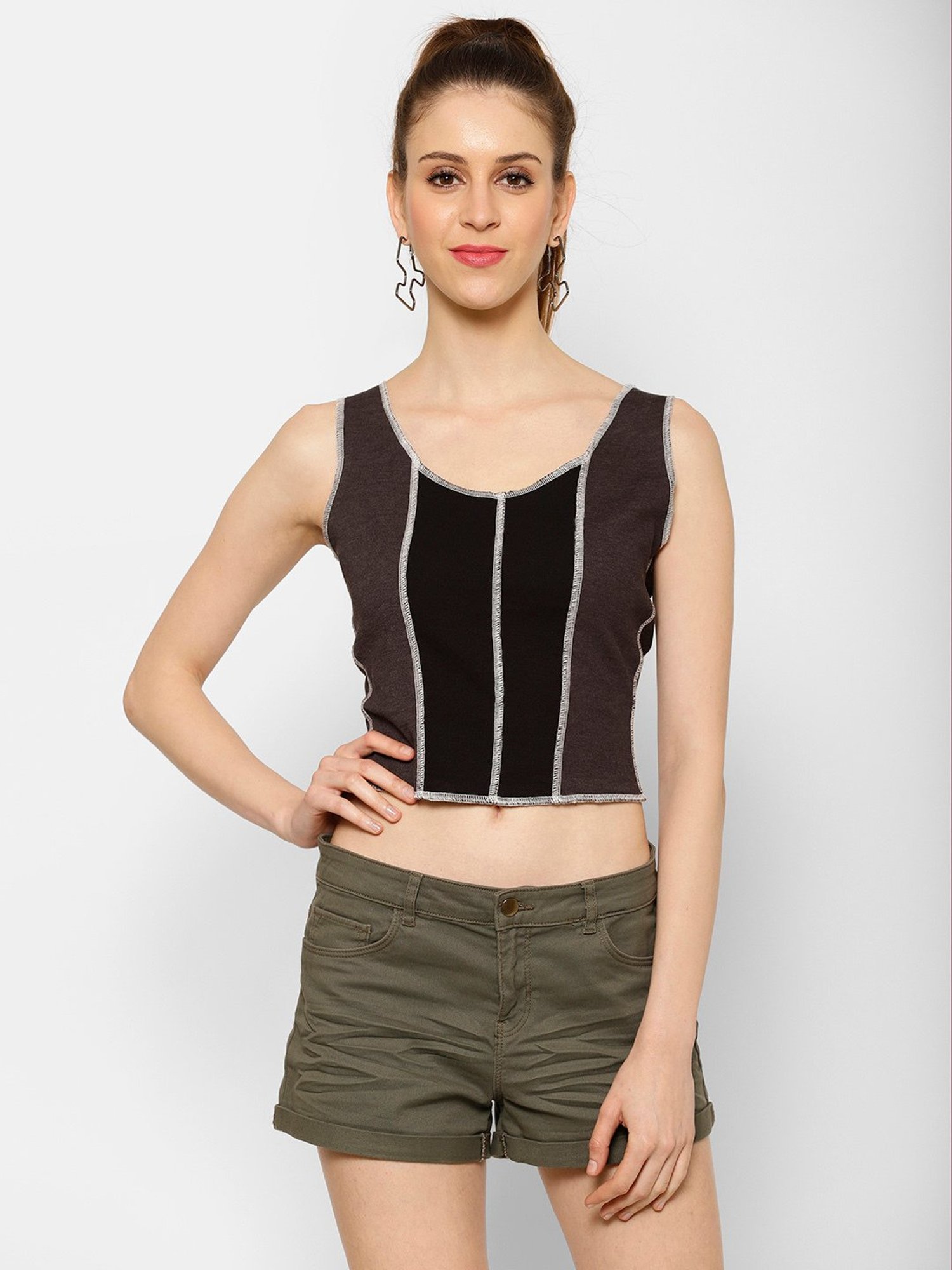 KASSUALLY Grey Relaxed Fit Crop Top