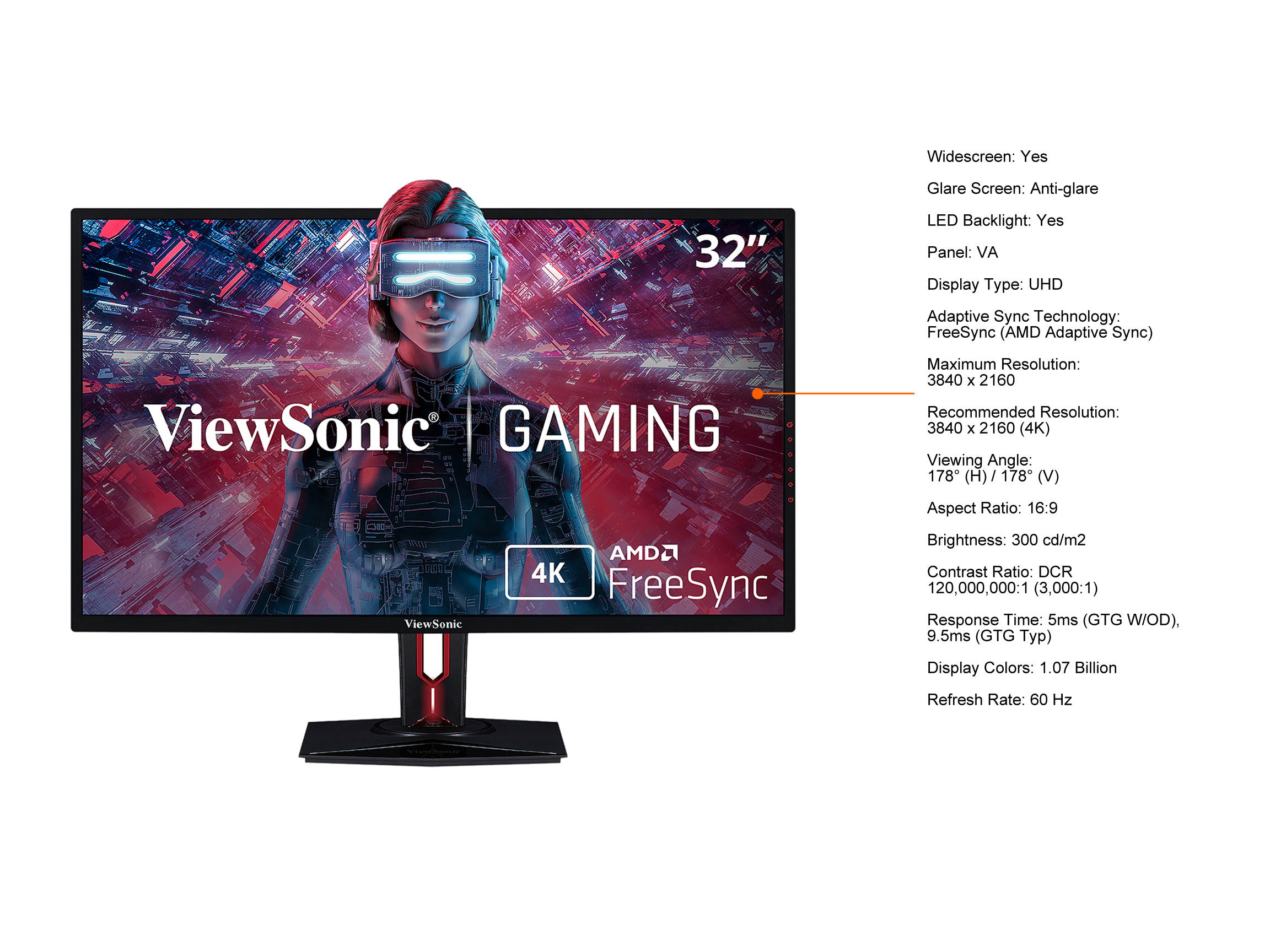 ViewSonic XG3220 32" (Actual szie 31.5") 4K Ultra HD 3840 x 2160 2 x HDMI DisplayPort AMD FreeSync Dual Speakers Anti-Glare Backlit LED Gaming Monitor