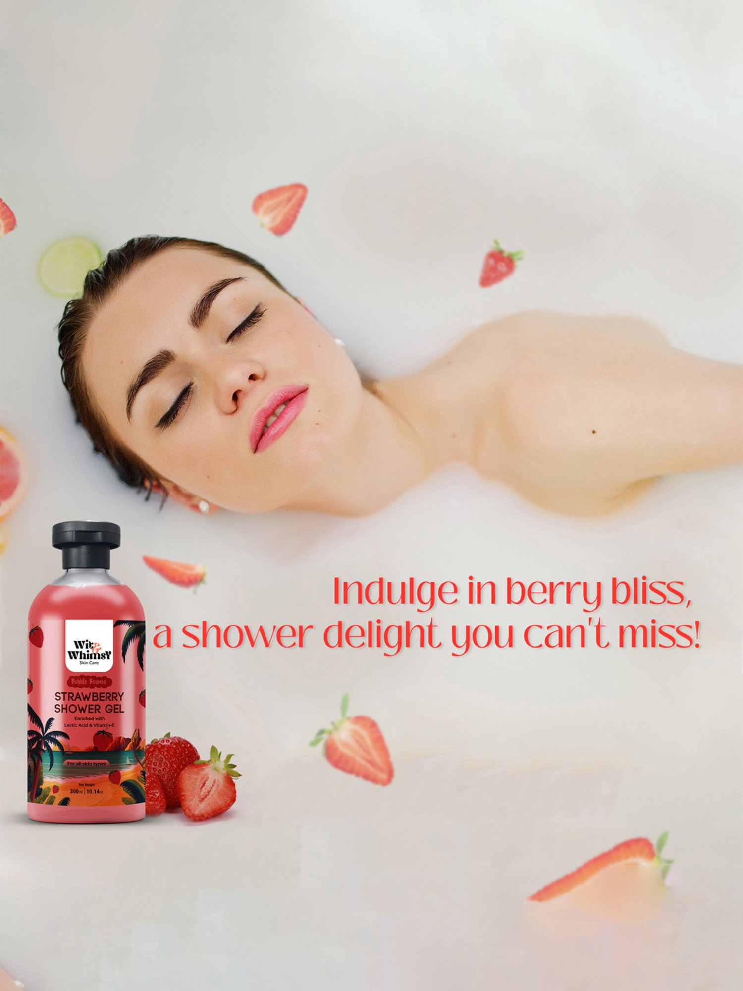Wit & Whimsy Bubble Bounce Strawberry Shower Gel - 300 ml