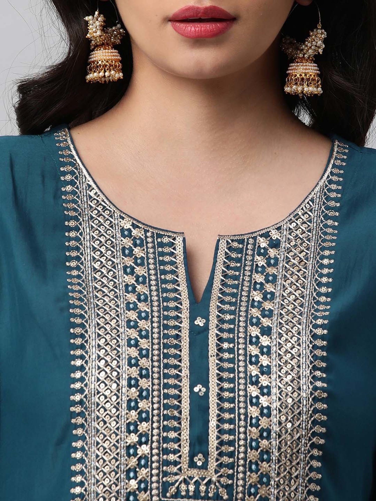 Kami Kubi Blue Embroidered A Line Kurta