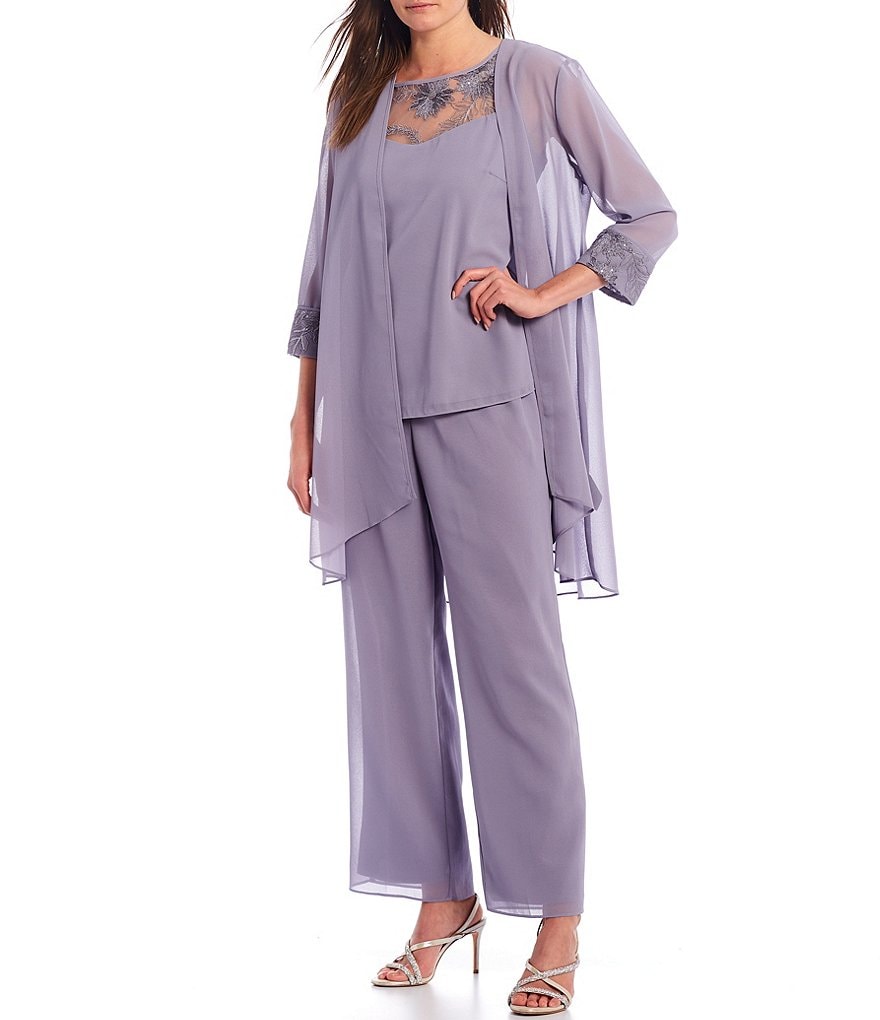 Le Bos Embroidered Chiffon 3-Piece Pant Set