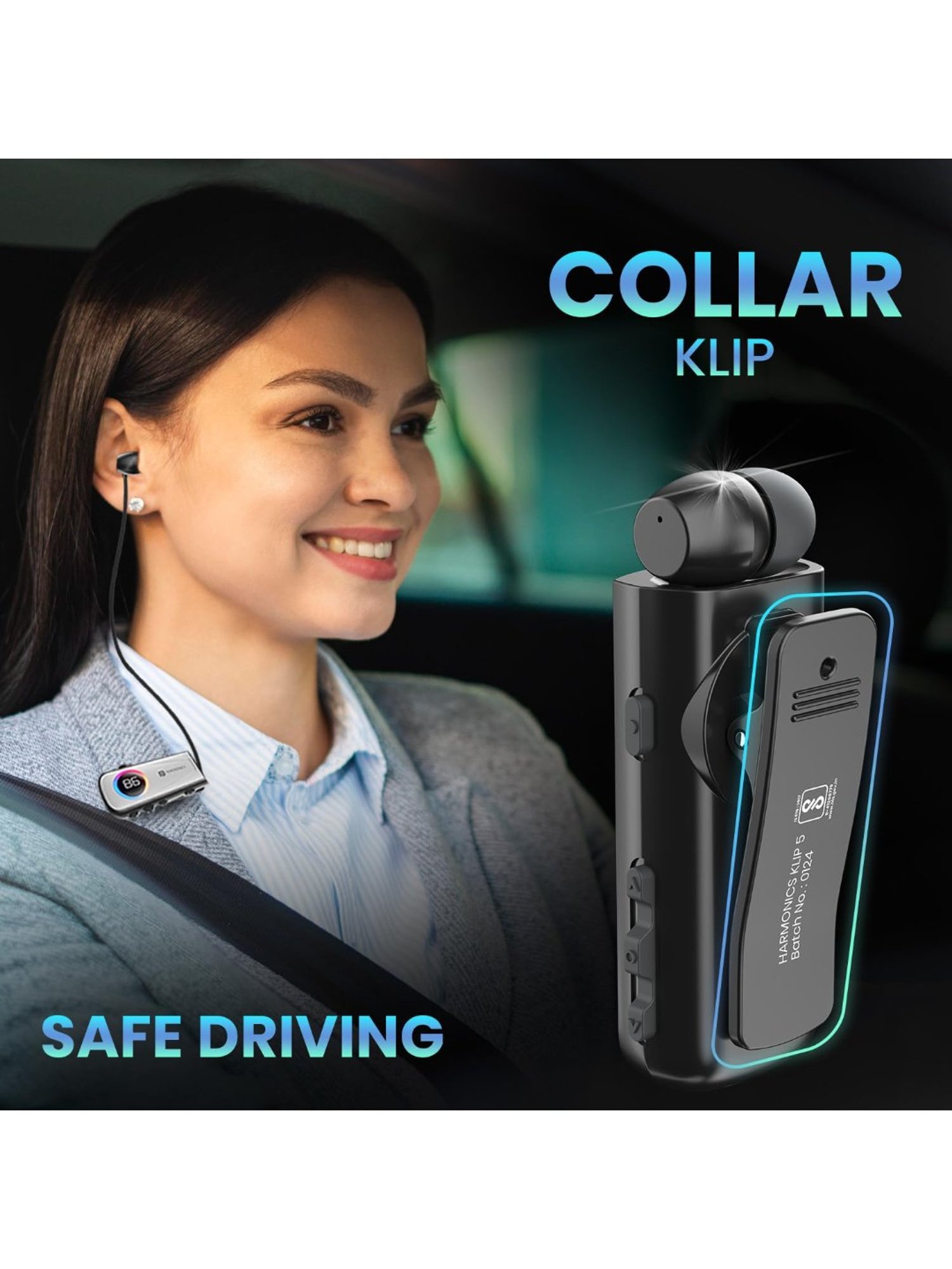 Portronics Harmonics Klip 5 Retractable BT Calling Earphone with Upto 15H Playback (White)