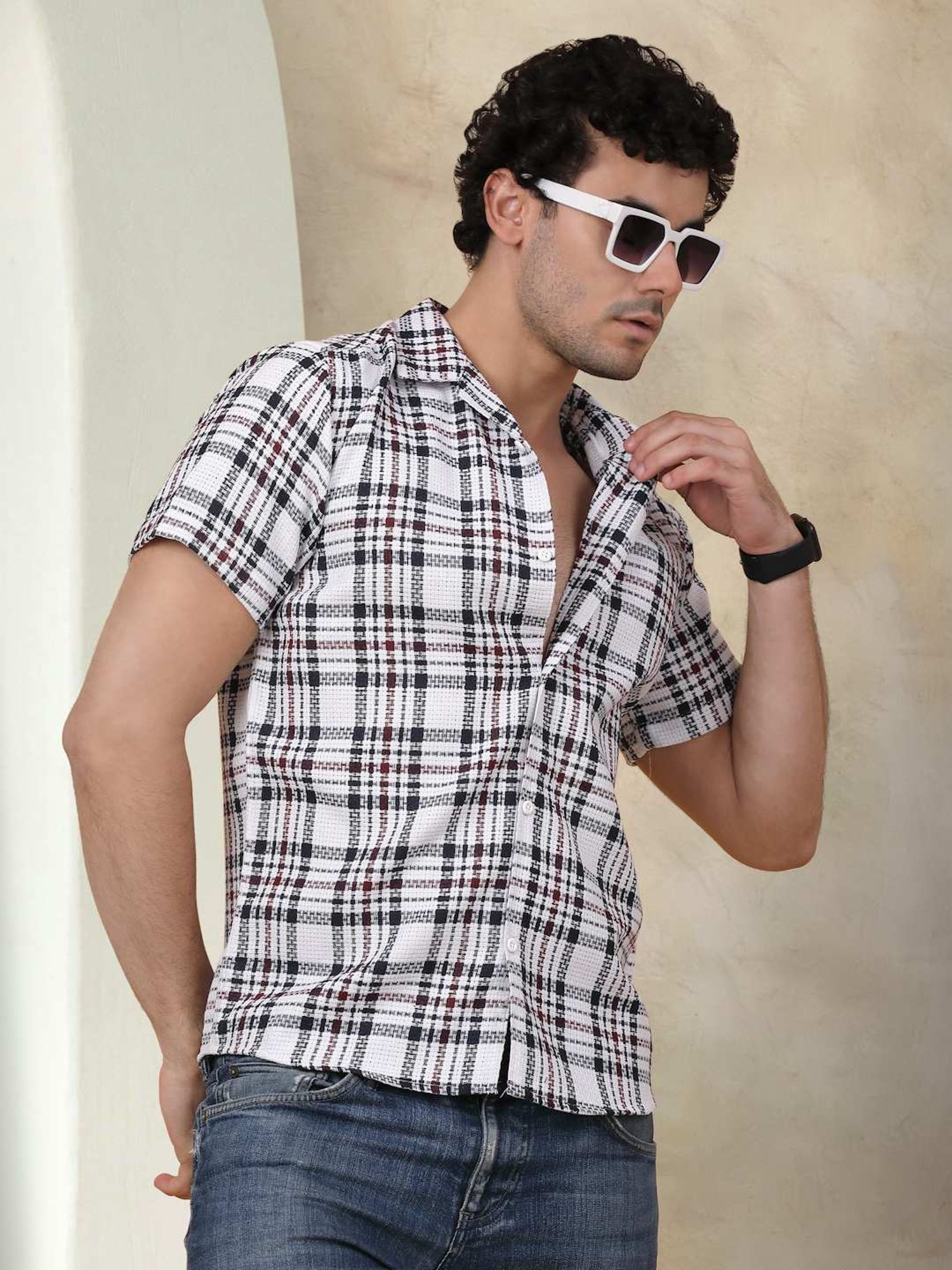 Indian Needle Grey Ragular Fit Checks Shirt