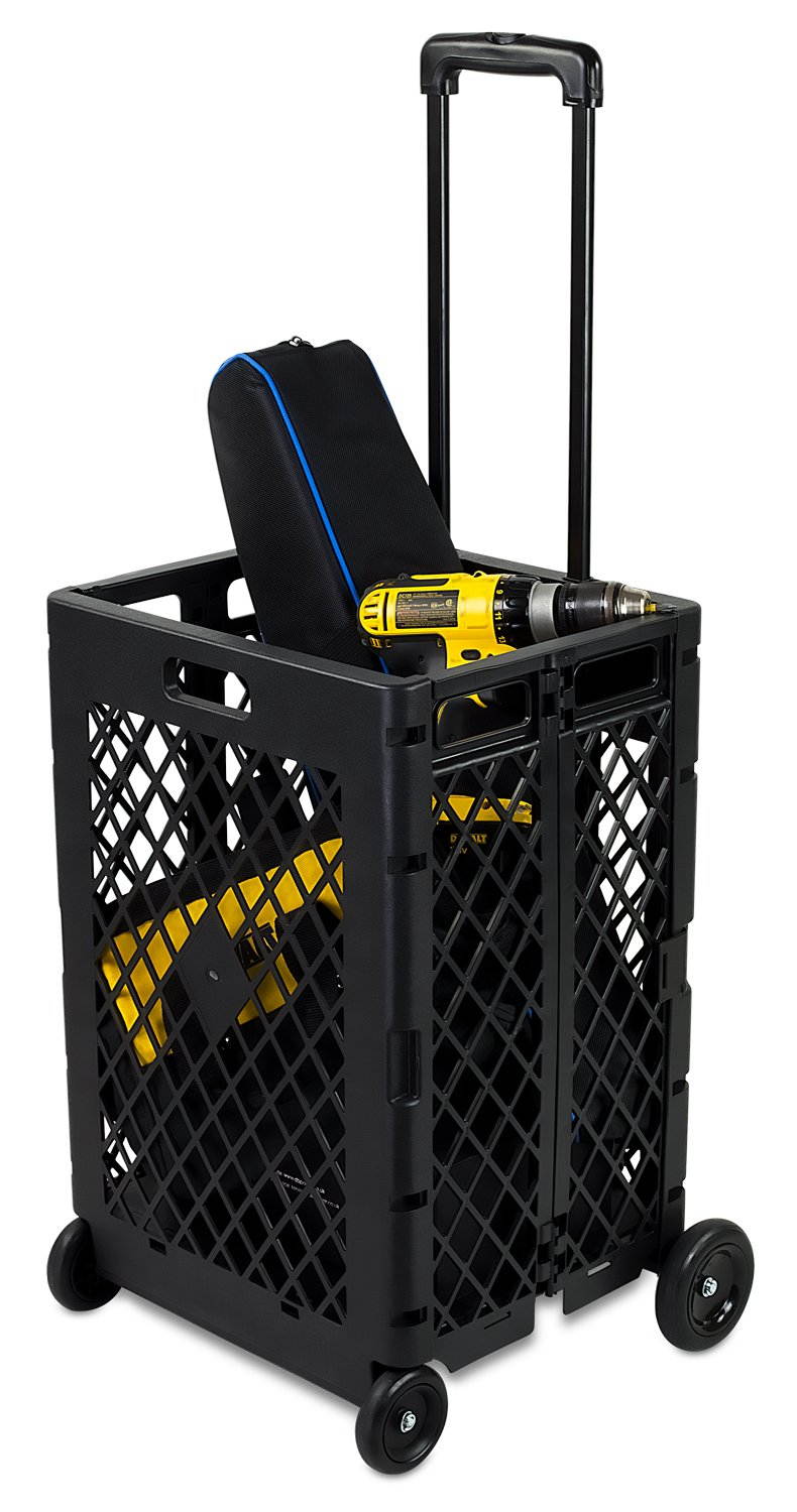 Mount-It! Mesh Rolling Utility Cart | Folding and Collapsible Hand Crate on Wheels | 55 Lbs Capacity