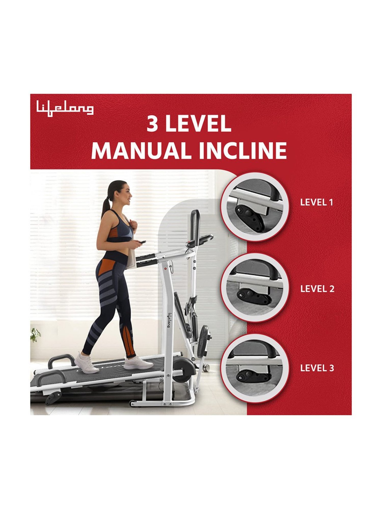 Lifelong Manual Multifunction 4 in 1 Treadmill (White) Size - One Size