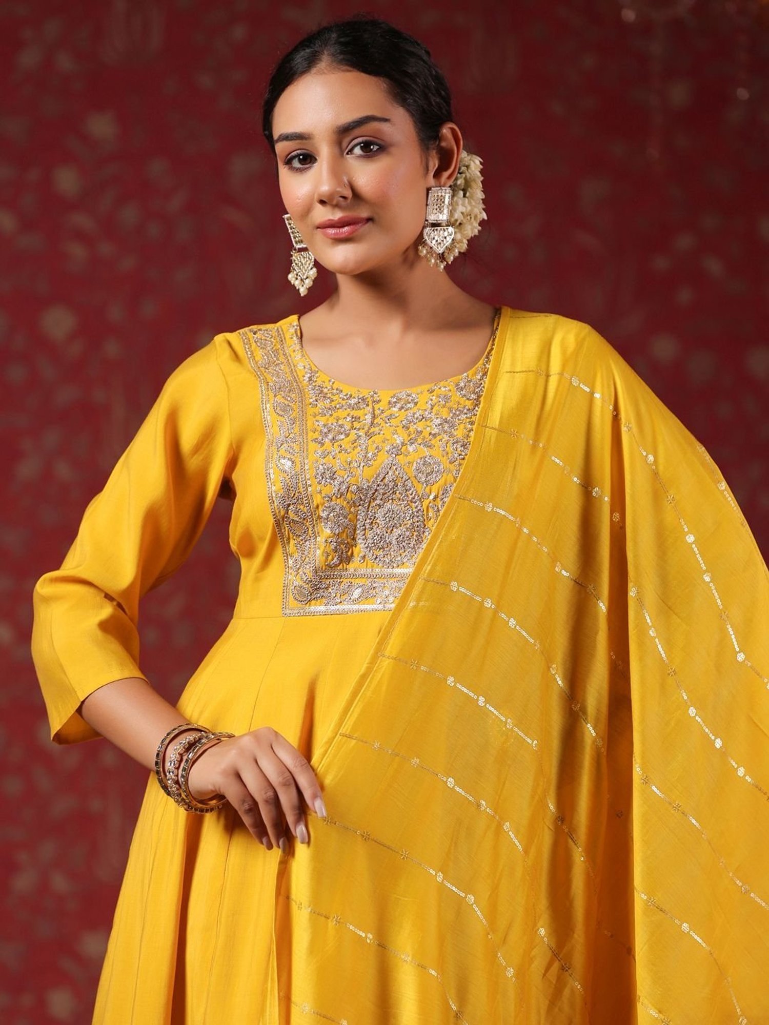 Ishin Yellow Embroidered Kurta Pant Set With Dupatta