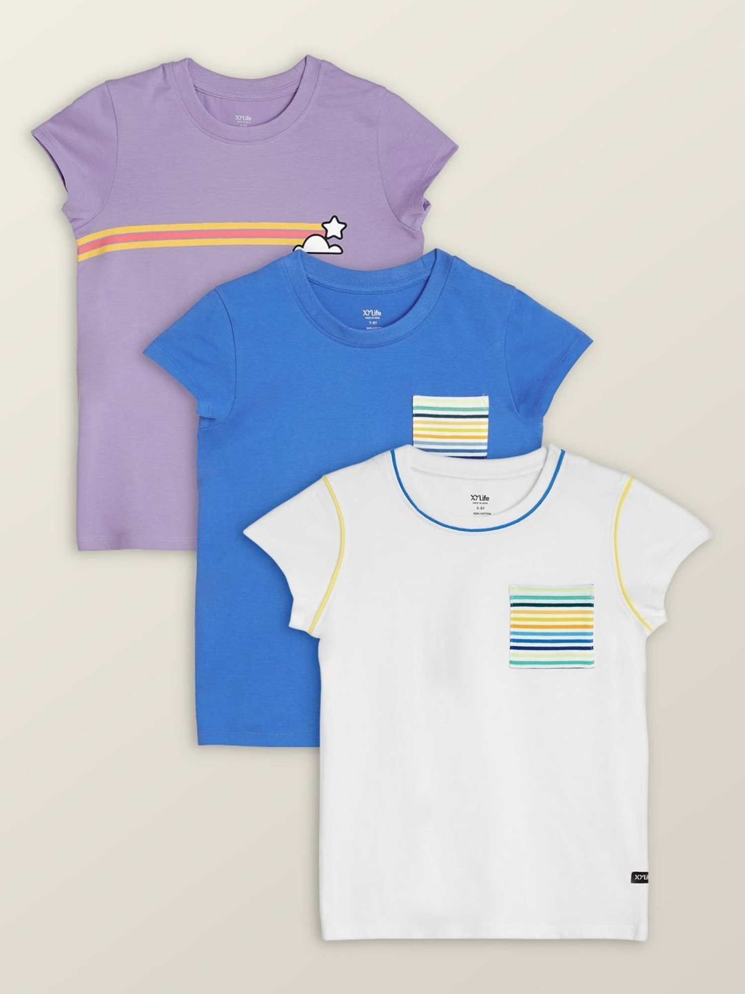 XY Life Kids Multicolor Cotton Printed T-Shirt (Pack of 3)