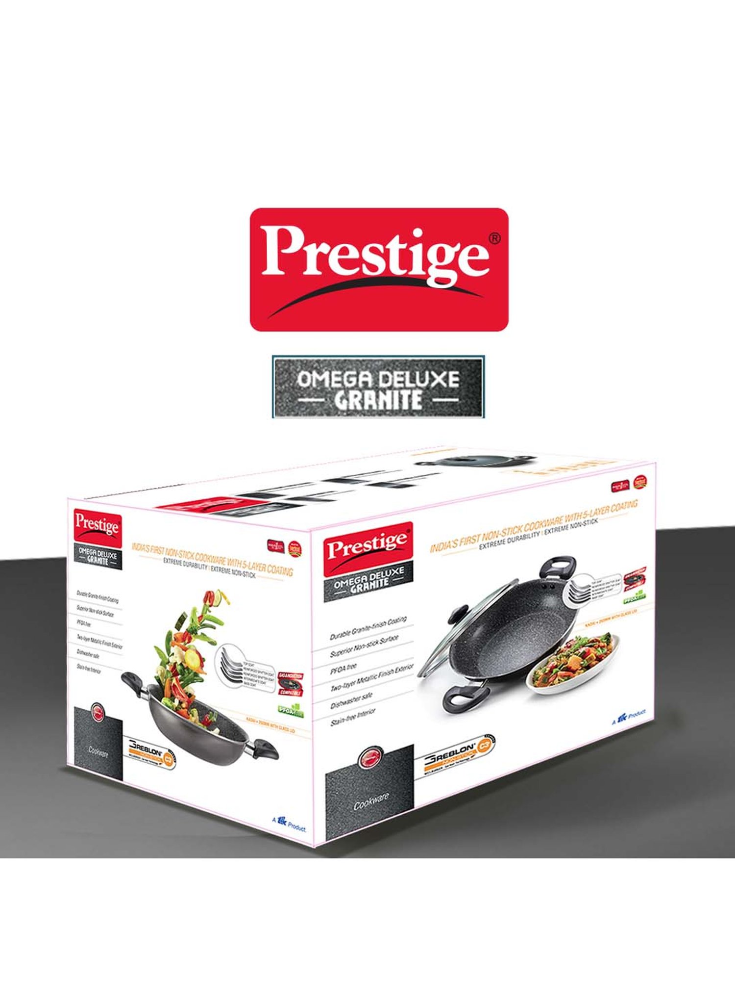 Prestige Omega Black Deluxe Granite 260 mm Kadai with Lid - Set of 1