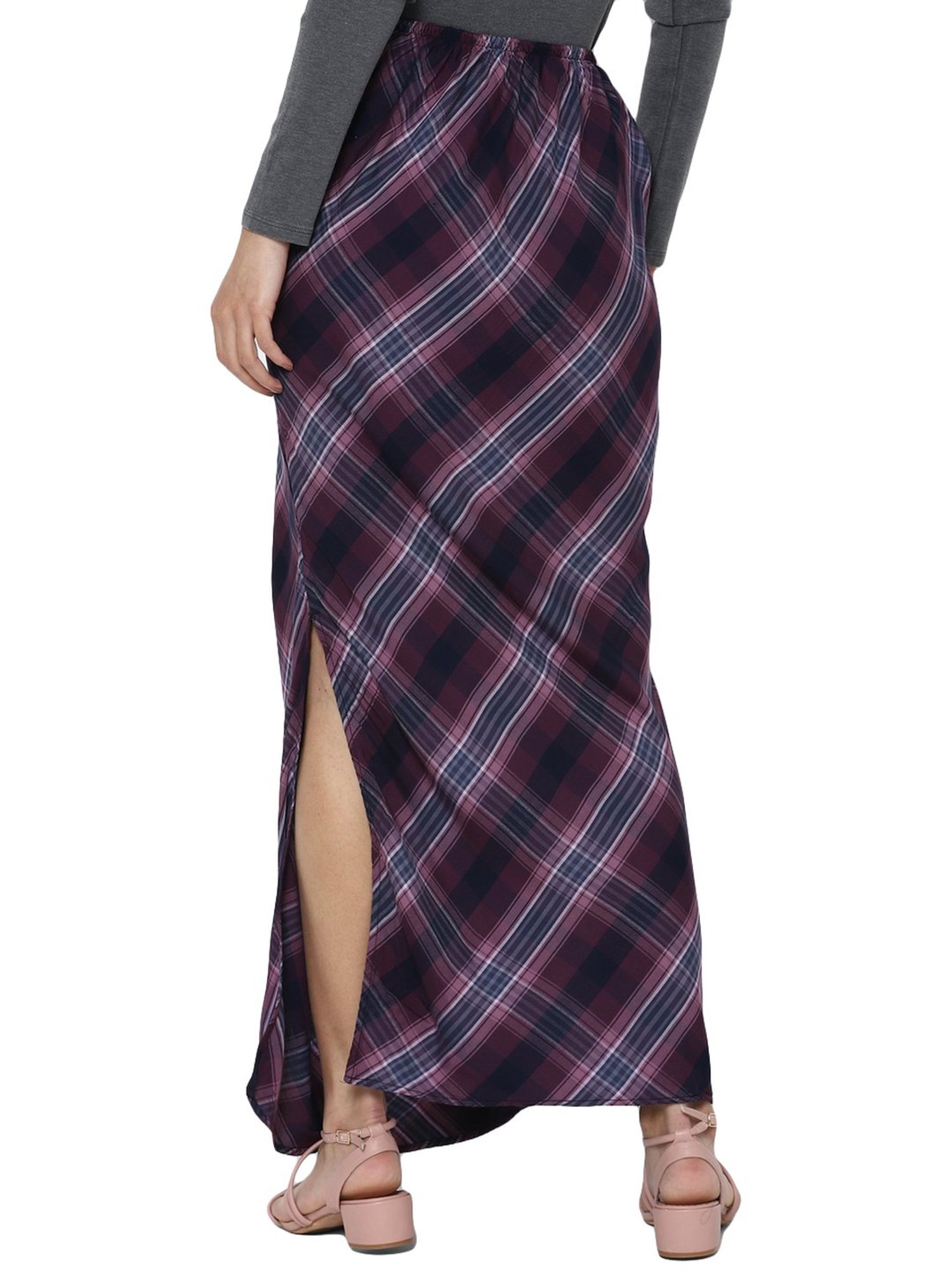 American Eagle Purple & Blue Chequered Maxi Skirt
