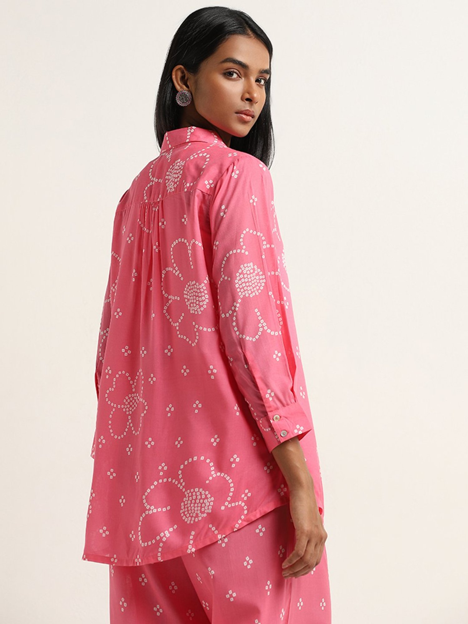 Utsa by Westside Fuchsia Bandhani Design Straight Cotton Tunic