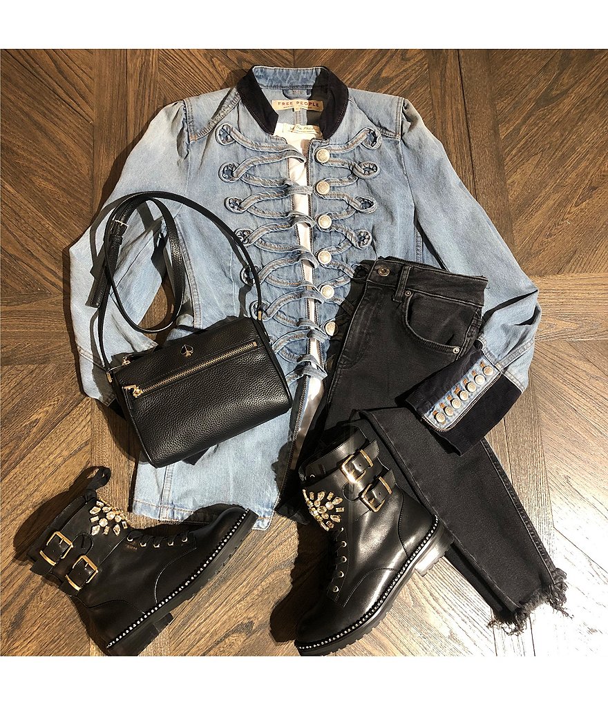 Kurt Geiger London Stoop Brooch & Buckle Embellished Leather Combat Boots