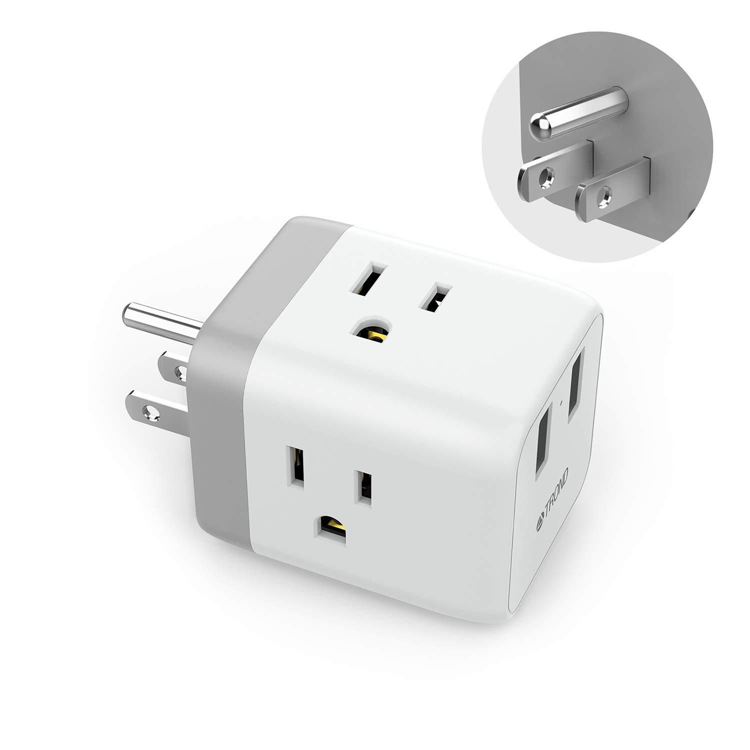 Multi Plug Outlet Extender, ETL Listed, TROND Electrical Outlet Splitter Expanders with 2 USB Ports, 3 Prong Wall Plug Adapter, Power Strip Cube Cruise Ship Accessories Must Have