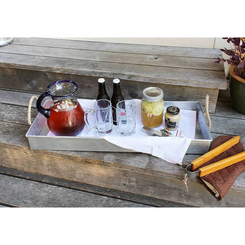 28.25" Galvanized Tray with Rope Handles Steel Finish - ACHLA Designs