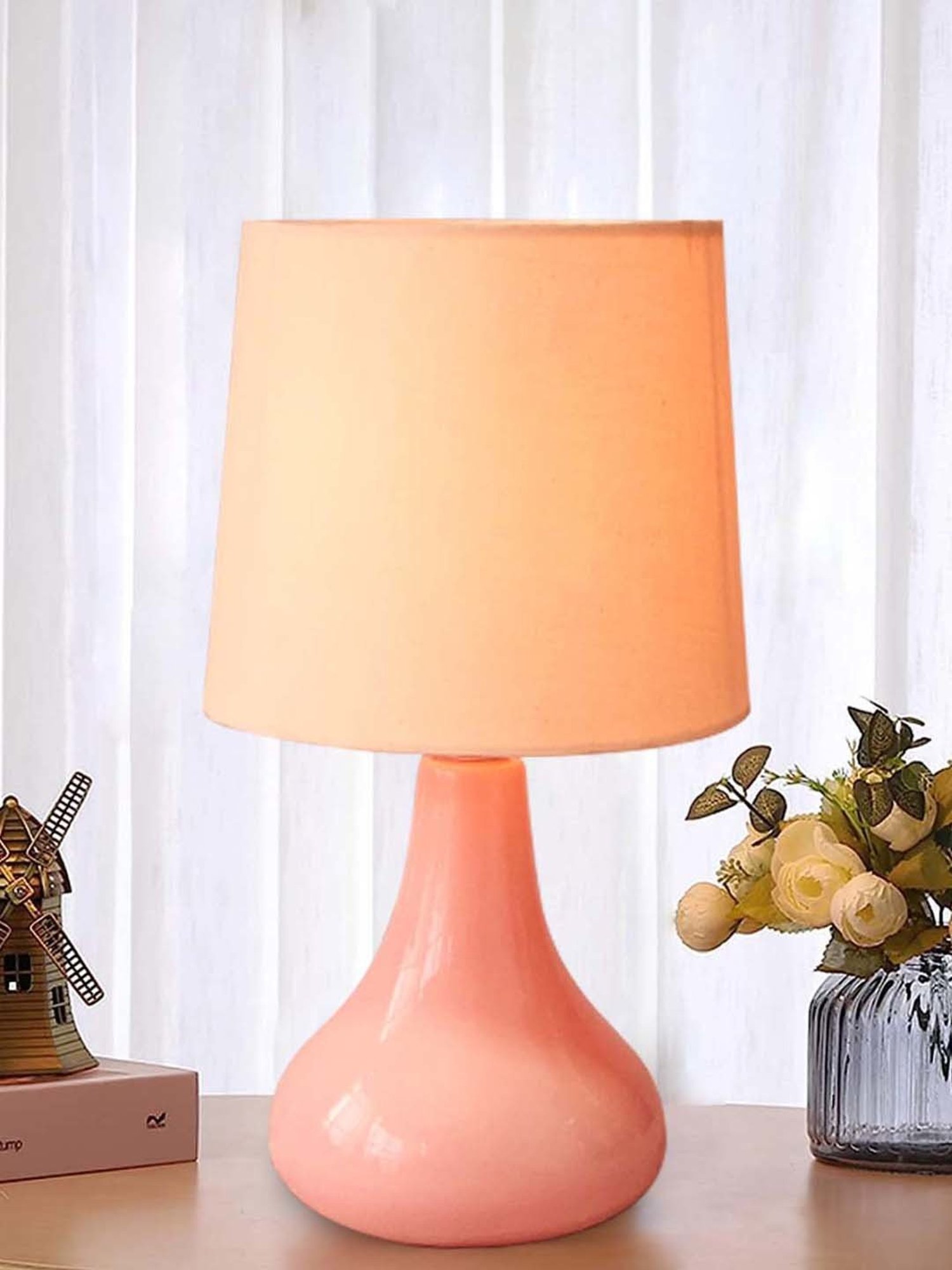 Homesake Pink Ceramic Modern Classic Bedside Desk Farmhouse Table Lamp