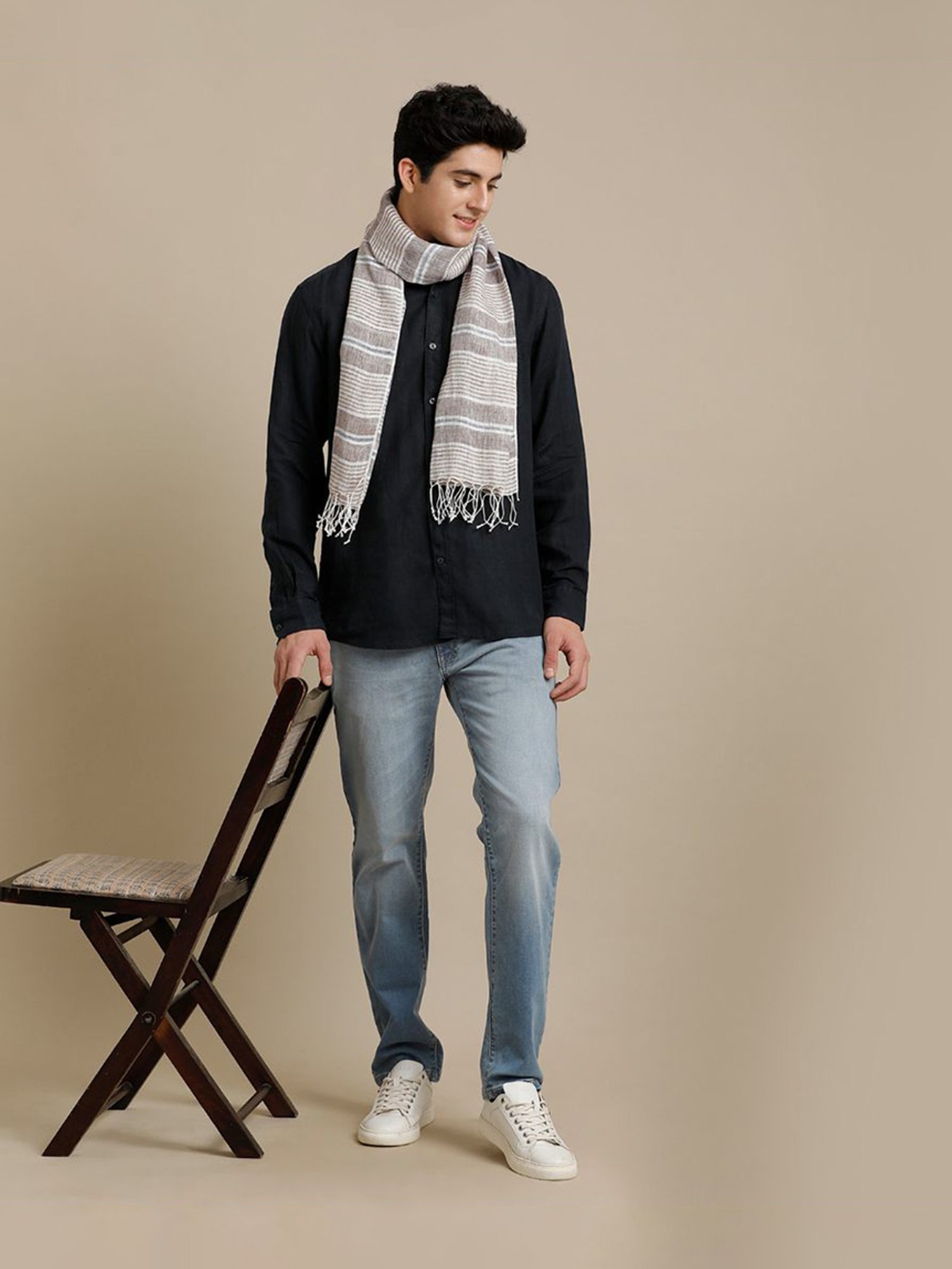 Linen Club Brown Striped Pure Linen Stole