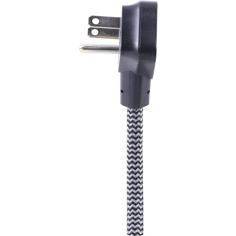 Black Designer Power Strip 6 Inch Braided Extension 3 Grounded Outlets Flat Plug Mini Cord Premium 45191