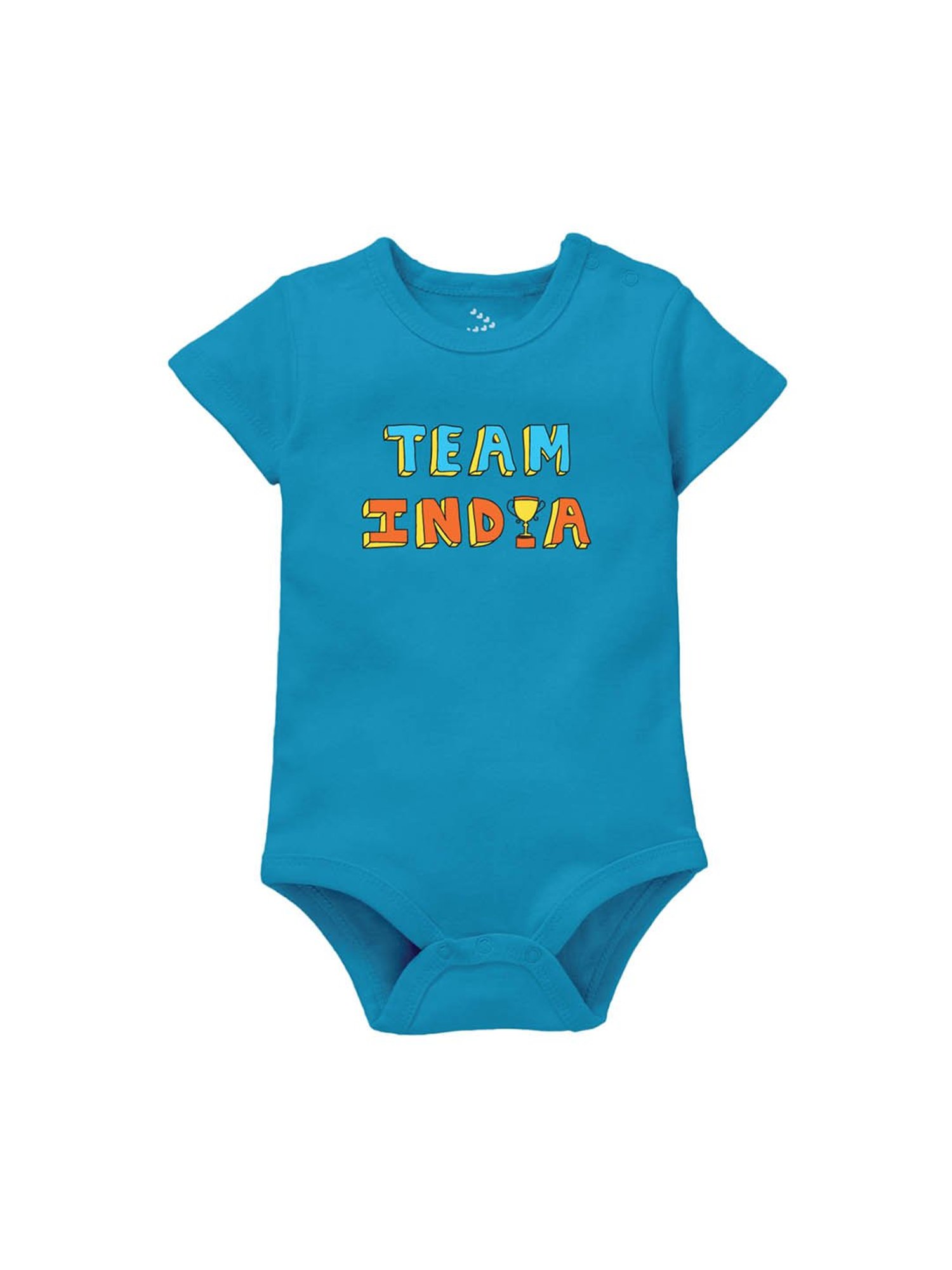 Zeezeezoo Kids Blue Team India Printed Onesie