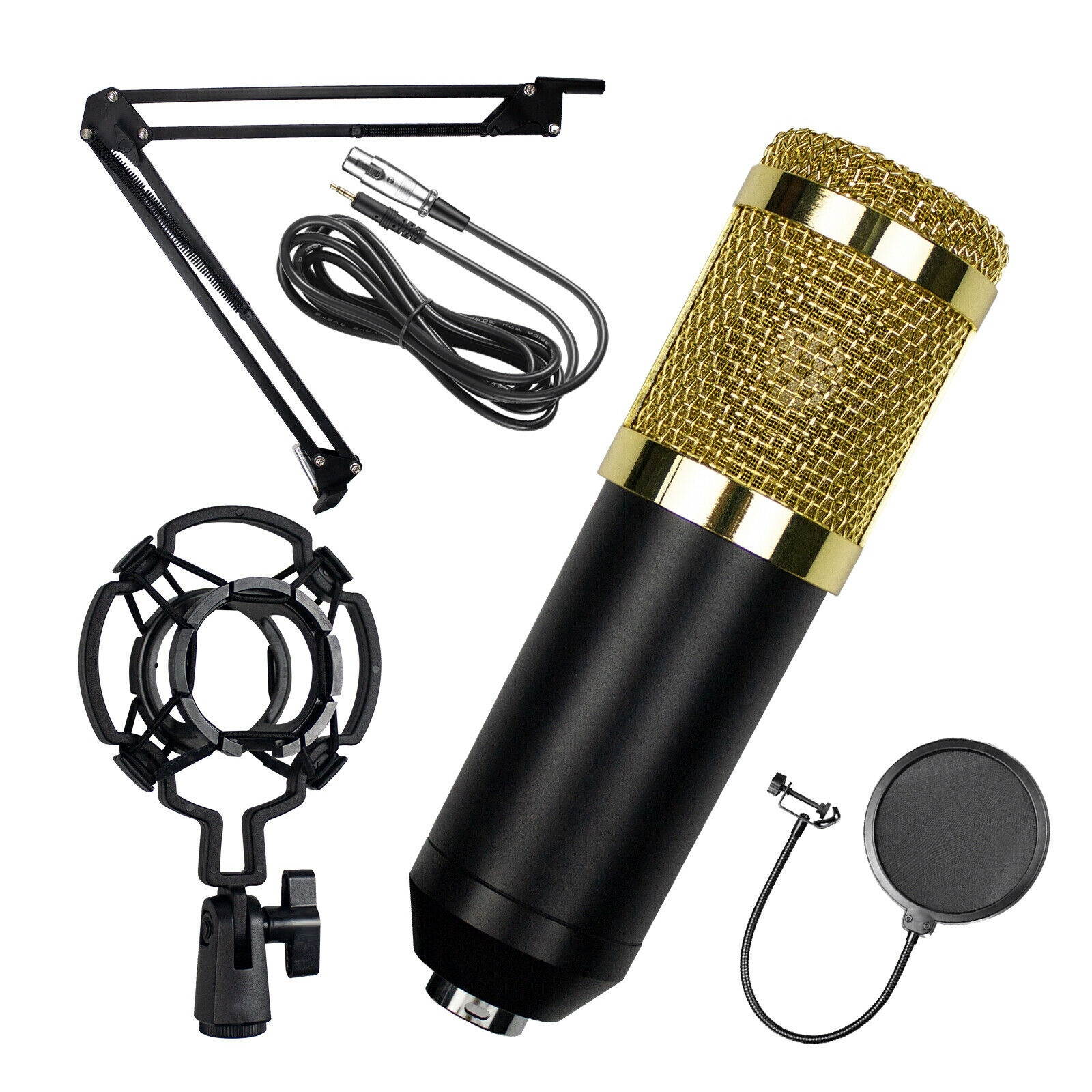 BM-800 Condenser Microphone Kit Studio Pop Filter Boom Scissor Arm Stand Mount