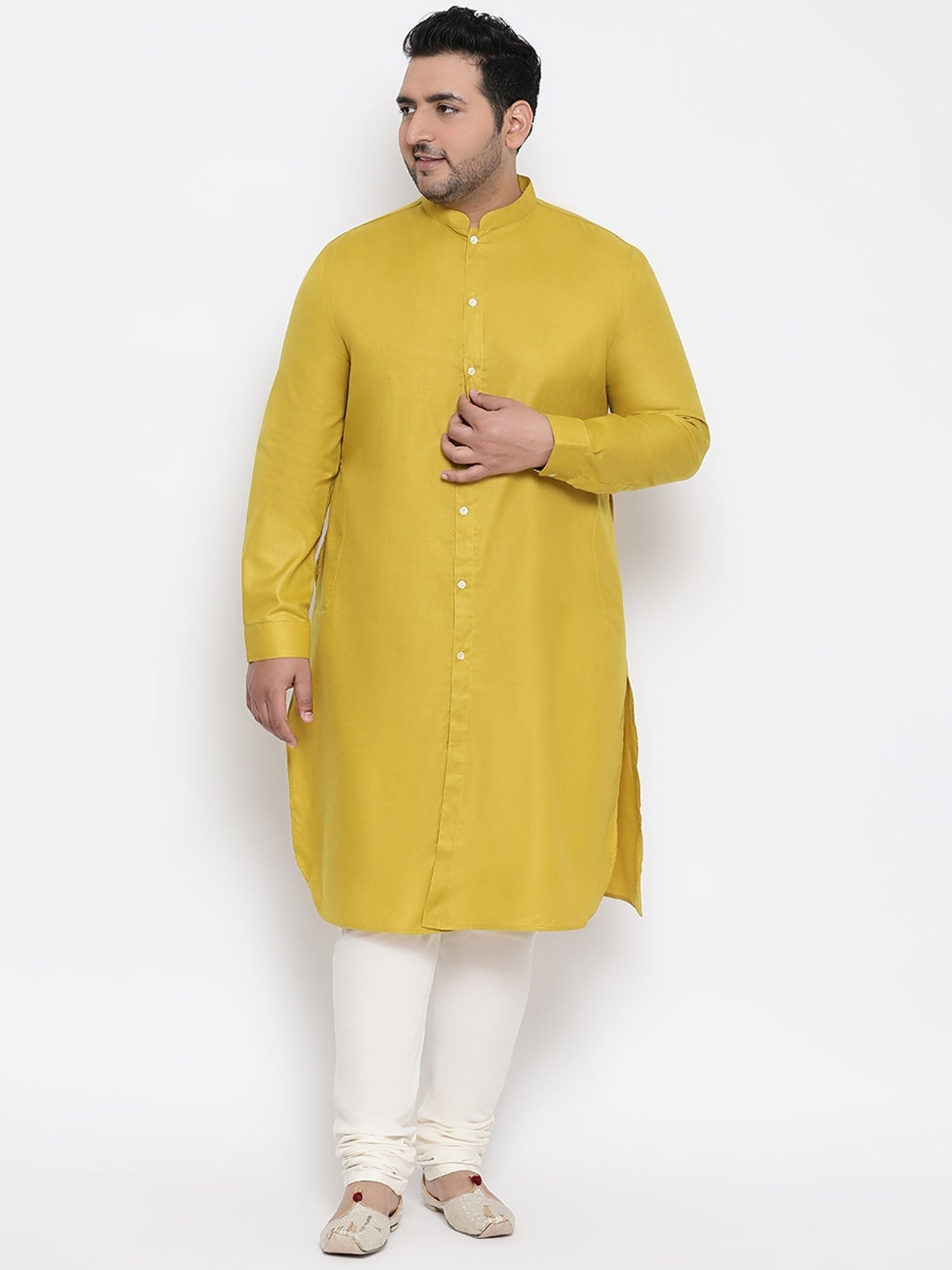 KISAH PLUS Navy & Mustard Regular Fit Printed Kurta Set With Jacket