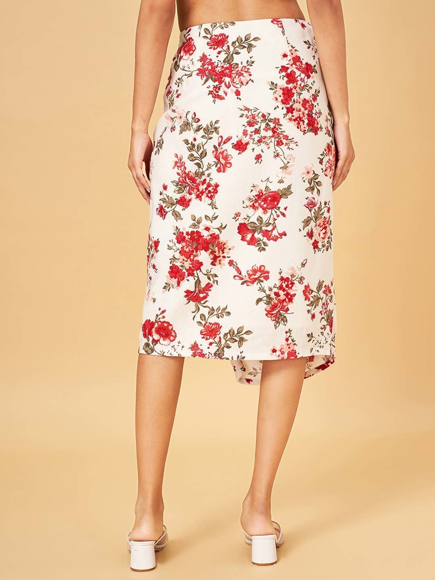 Honey by Pantaloons White & Red Printed A-Line Skirt