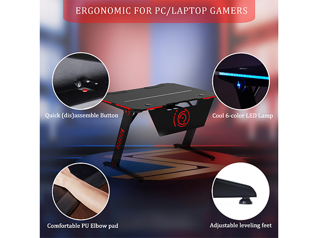Gaming Desk Plus Z-Shaped Computer Desk Gamer Workstation Home Office PC Computer Gamer Desks RGB LED Lights with Headphone Hook,GT29