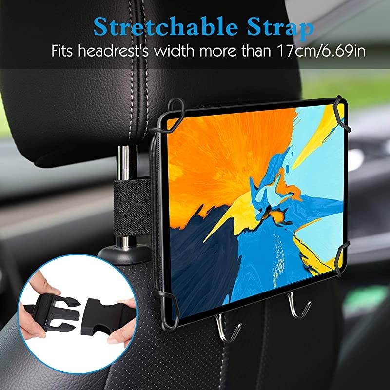 Car Headrest Holder Universal Car Tablet Holder Headrest Mount for 7quot11quot Tablet Compatible with iPad Pro 11 2020 iPad 102quot 2019 iPad Air 3 2 Mini 5 4 3 iPad 4 3 2 Galaxy Tab Black