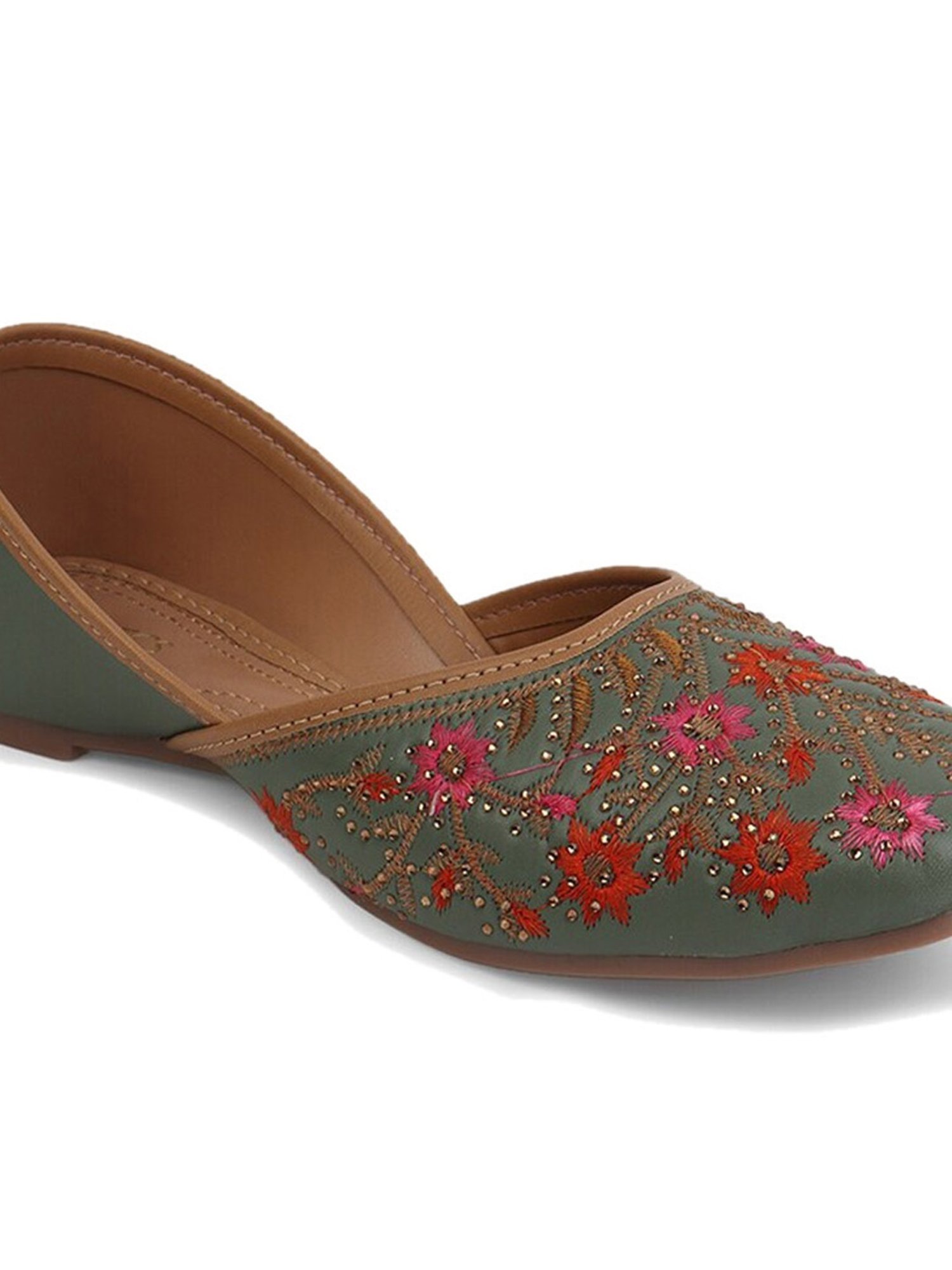 Iconics Women's Green Ethnic Juttis