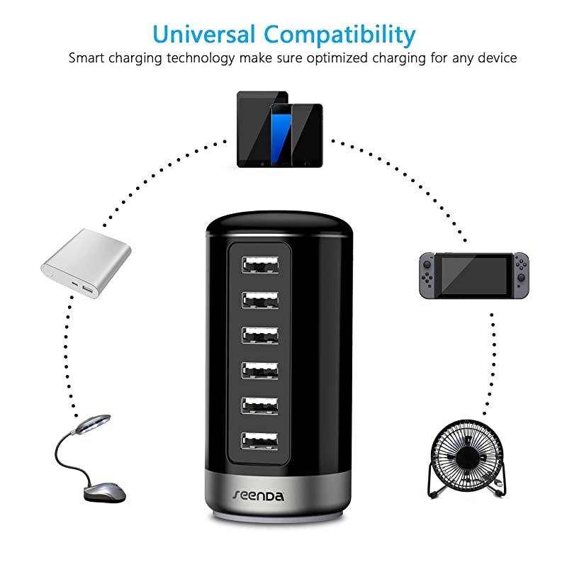 USB Charger Multi Wall Charger Port 6Port USB Charging Station with Smart Identification White Gold
