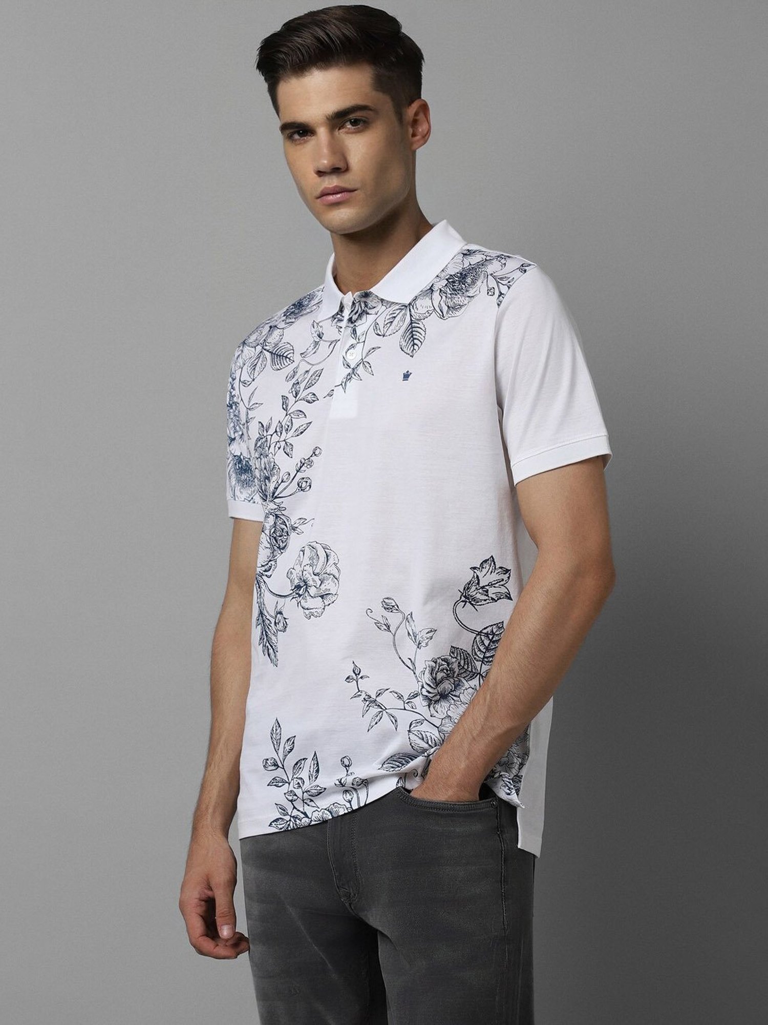 Louis Philippe Sport White Cotton Regular Fit Printed Polo T-Shirt