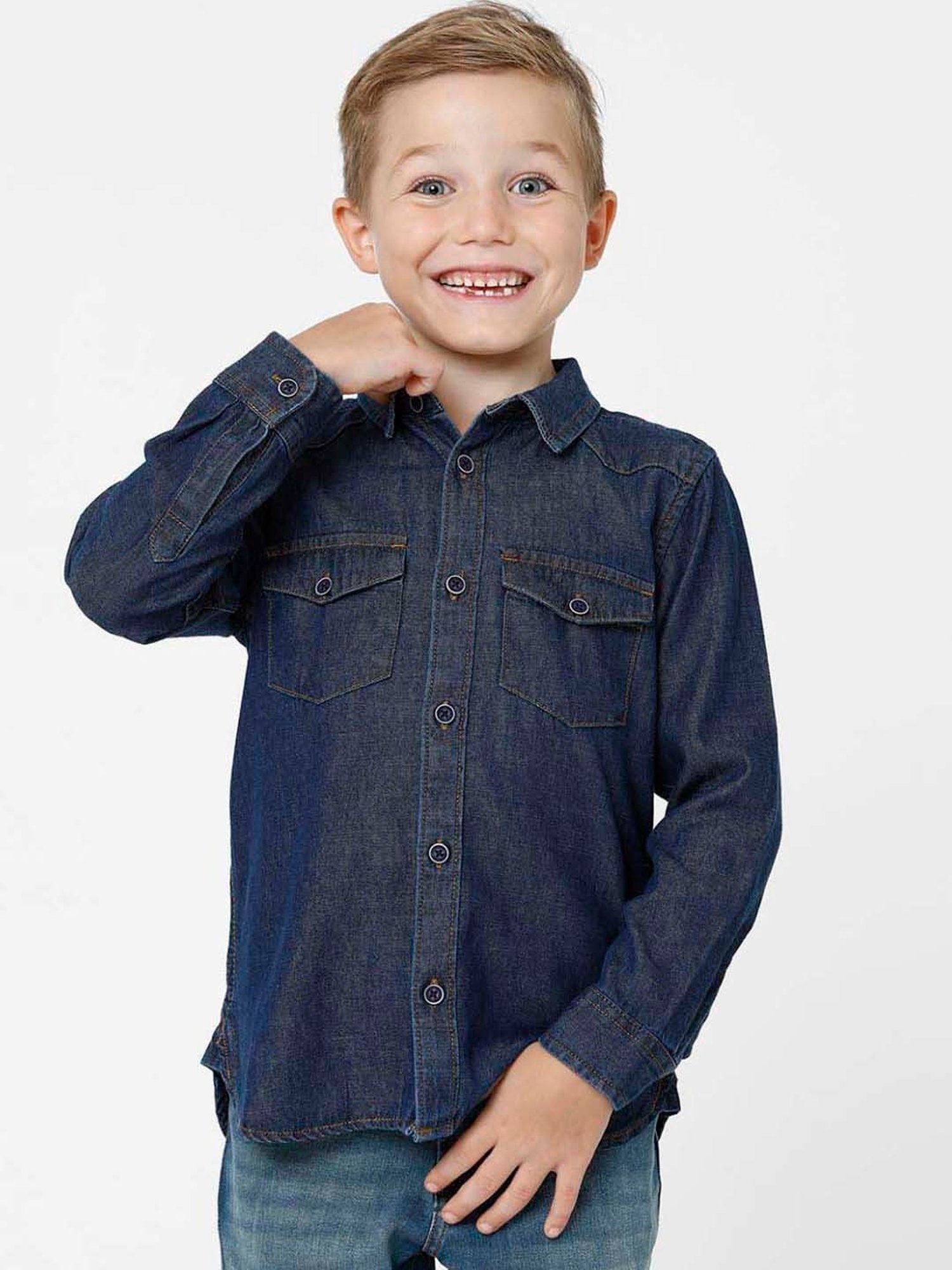 Kate & Oscar Kids Blue Cotton Regular Fit Full Sleeves Shirt