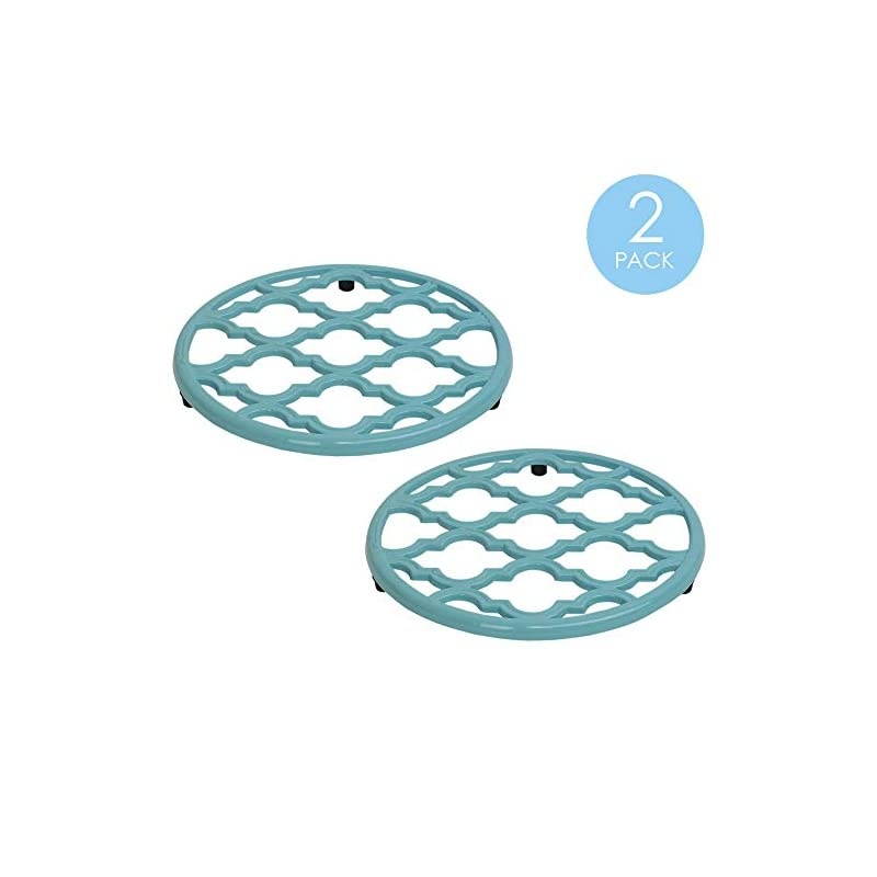 Lattice Collection Cast Iron Trivet for Serving Hot Dish, Pot, Pans & Teapot on Kitchen Countertop or Dinning, Table-Heat Resistant (2, Turquoise)