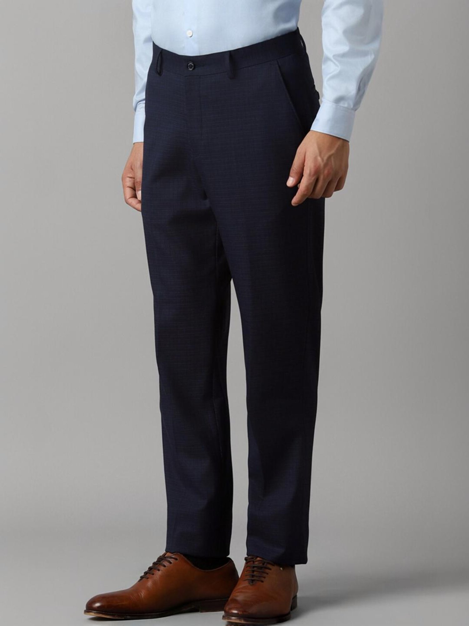 Louis Philippe Navy Slim Fit Checks Trousers
