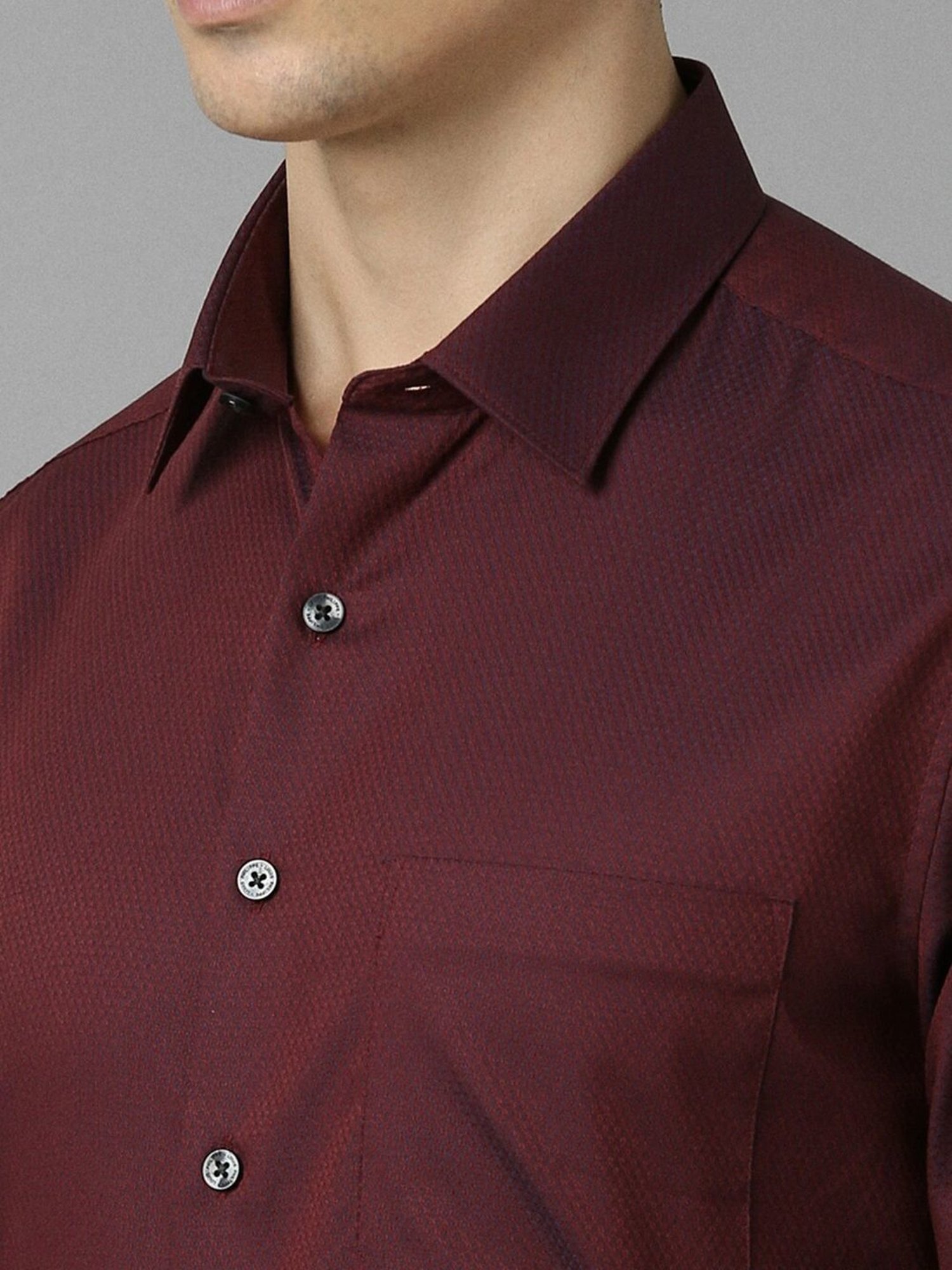 Louis Philippe Maroon Cotton Slim Fit Texture Shirt