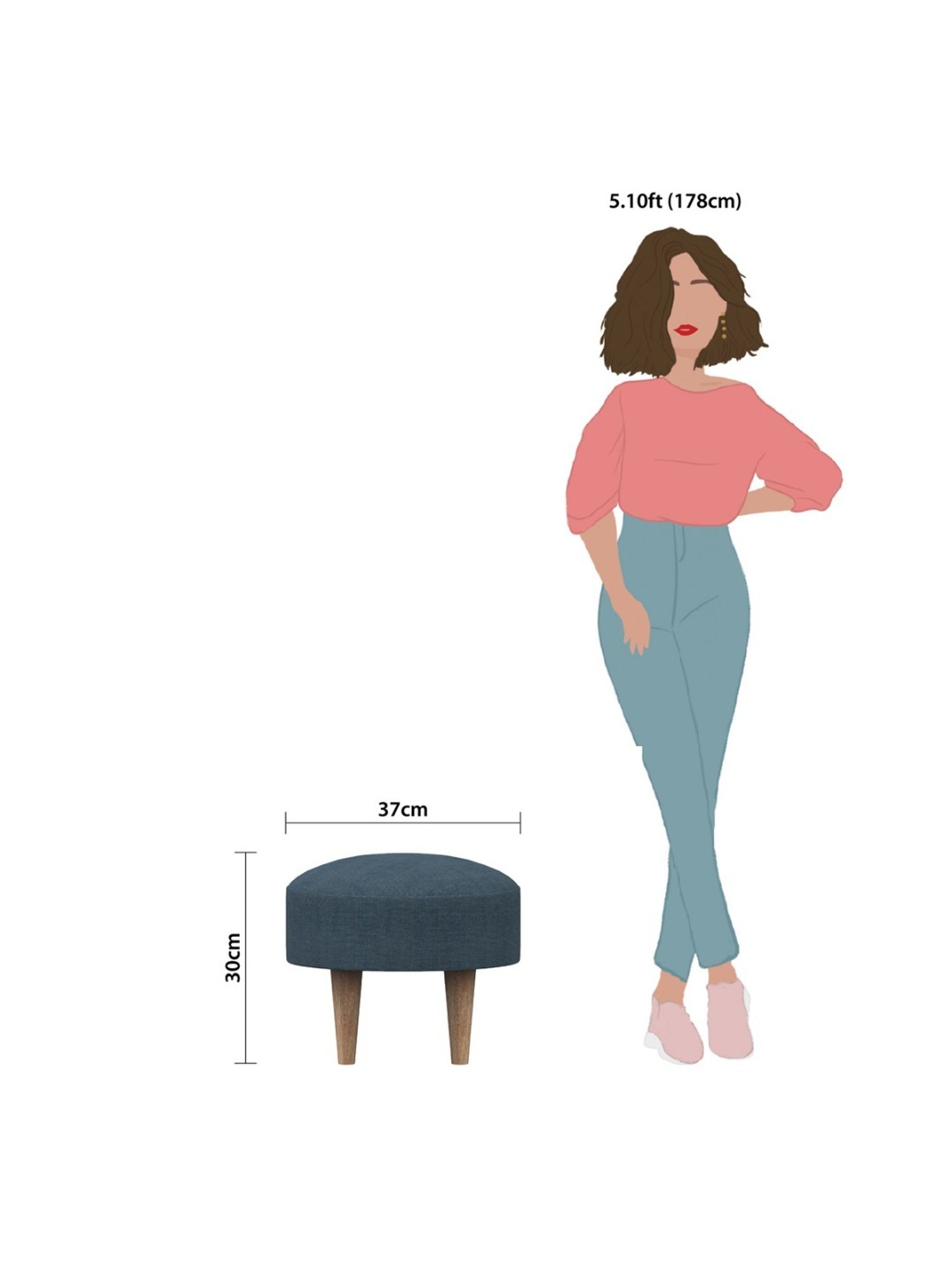 Chumbak Begum Sailor Solid Blue Wood Foot Rest Ottoman